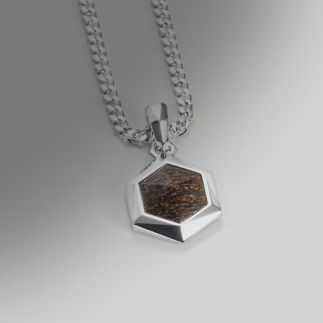 Bronzite Hexagonal Gemstone Pendant Necklace for Men | AWNL Stockholm