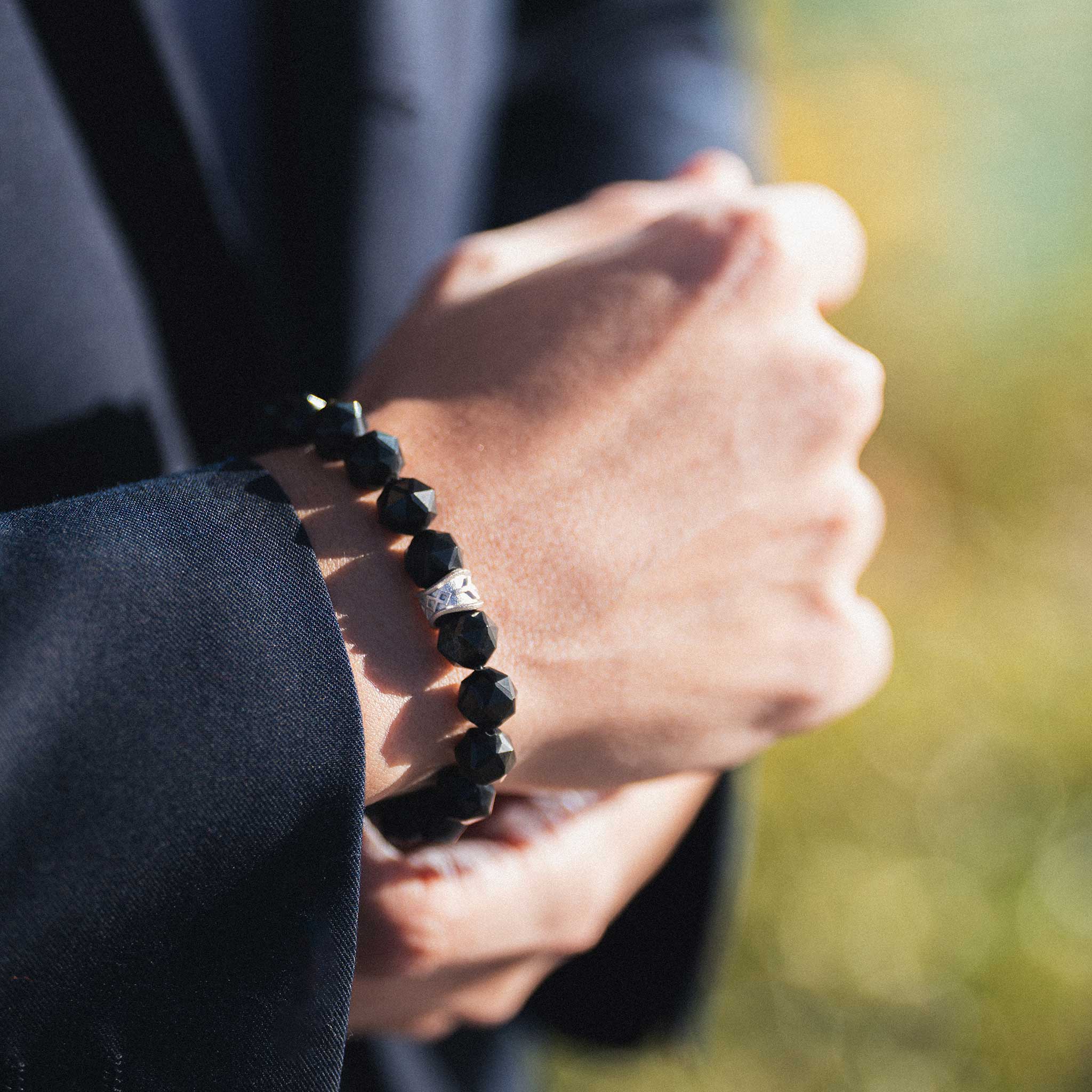 Algiz Bracelet Black Obsidian