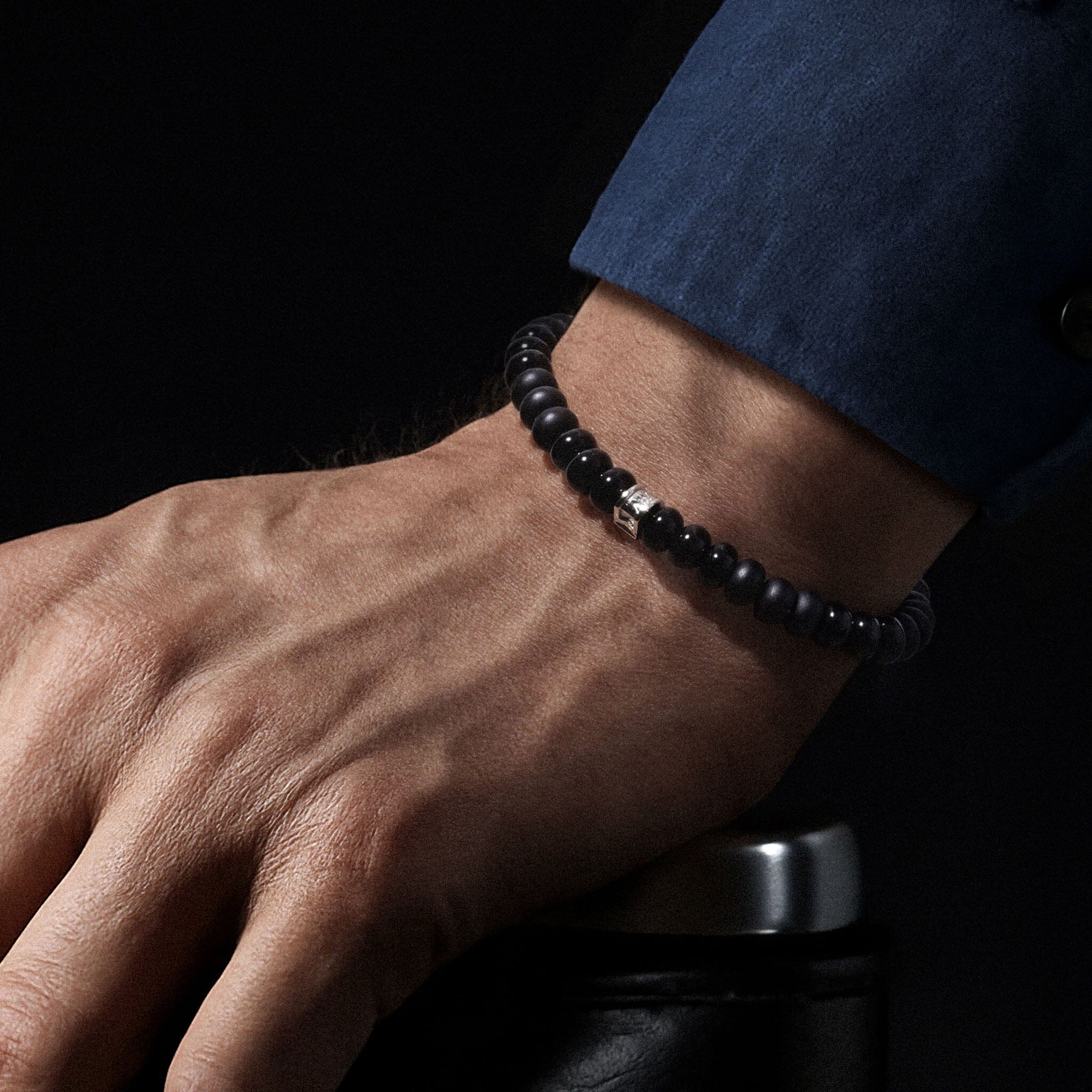 Black Onyx Rune Beaded Stretch Bracelet for Men | AWNL Stockholm