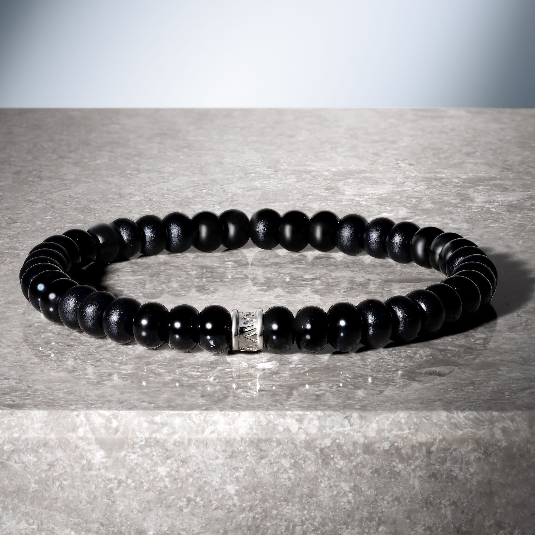 Black Onyx Rune Beaded Stretch Bracelet for Men | AWNL Stockholm