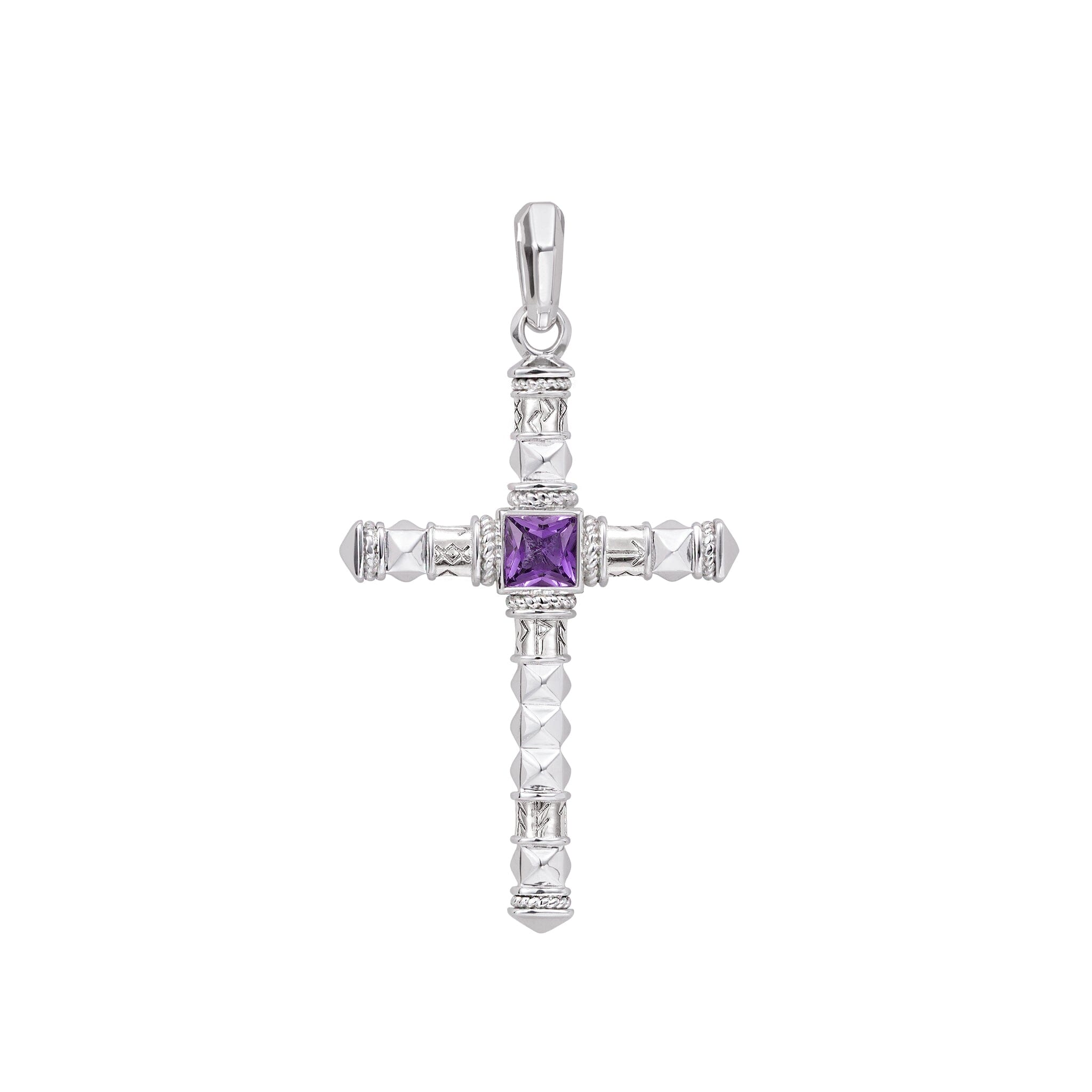 Runes-Engraved Cross Amethyst Necklace Necklaces AWNL 