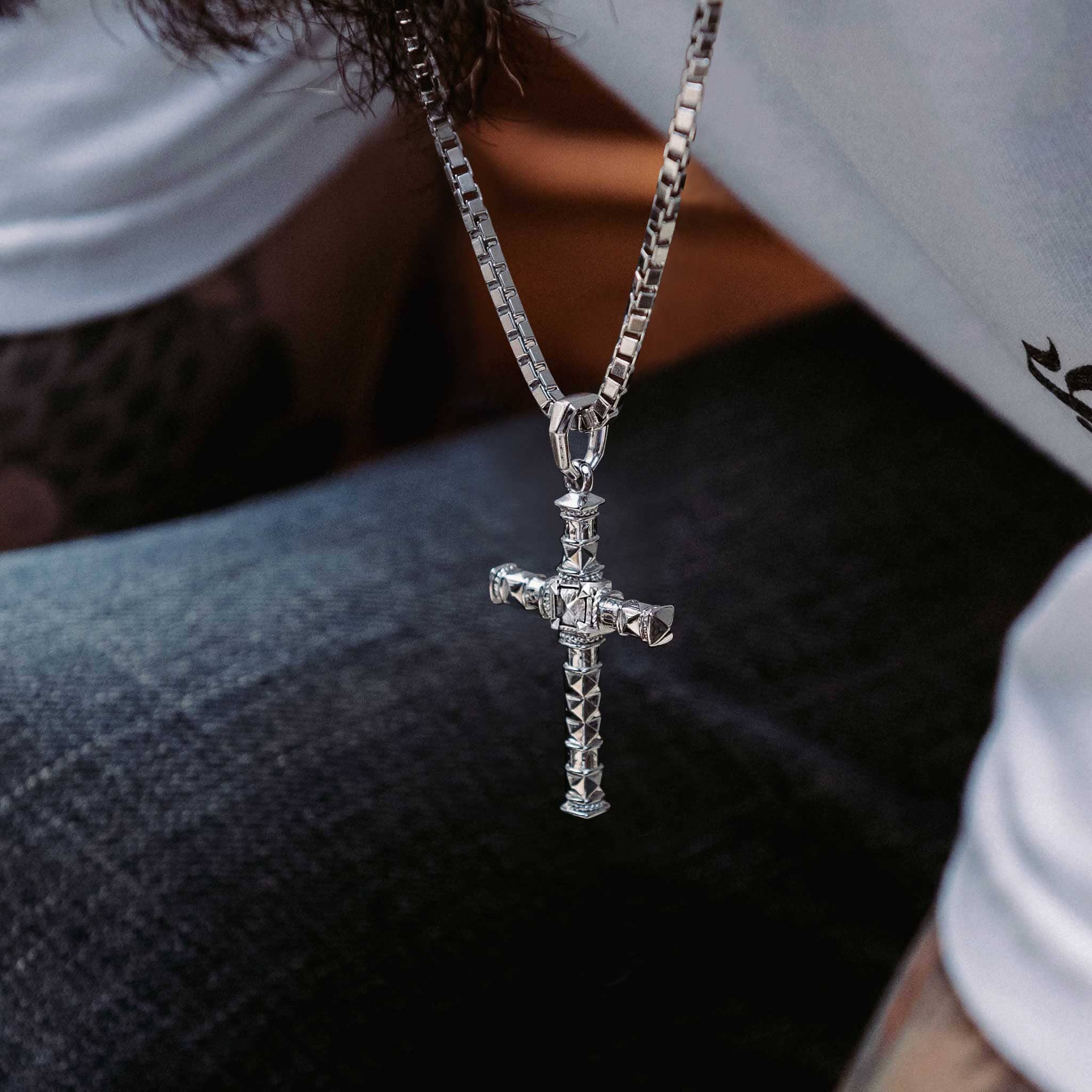 Runes-Engraved Meteorite Cross Necklace Necklaces AWNL 