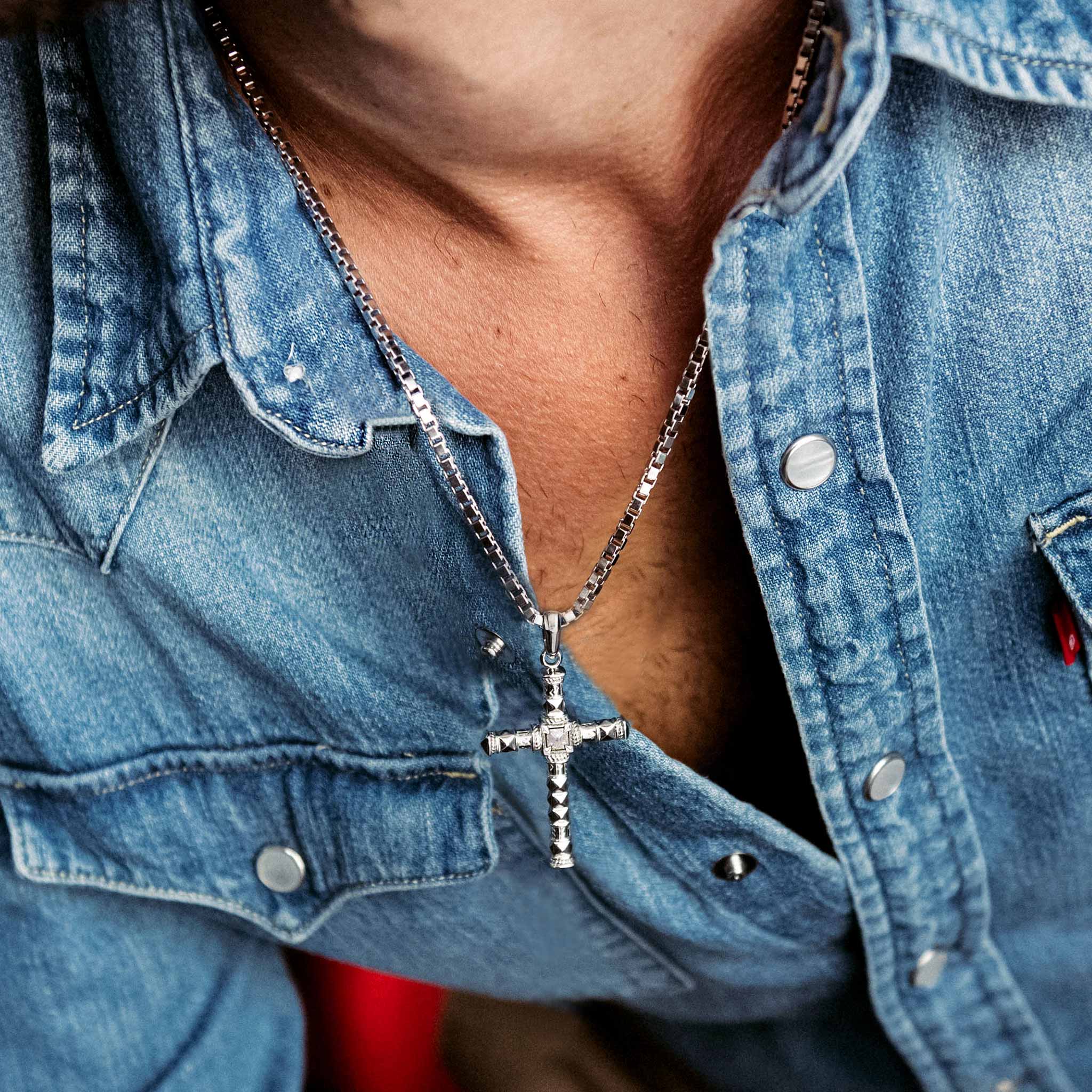 Runes-Engraved Meteorite Cross Necklace Necklaces AWNL 