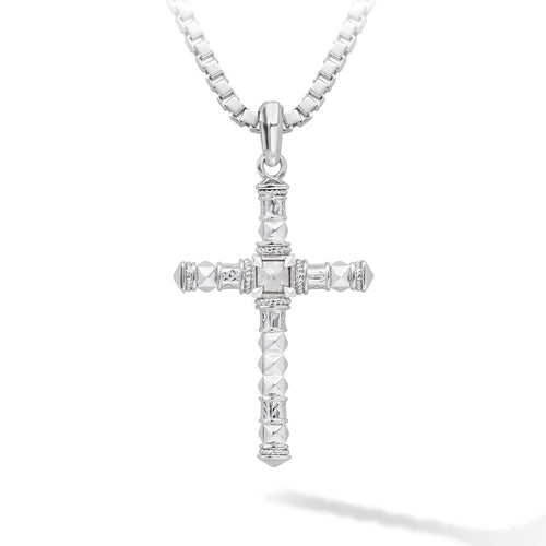 Runes-Engraved Meteorite Cross Necklace Necklaces AWNL Silver Set 55cm 