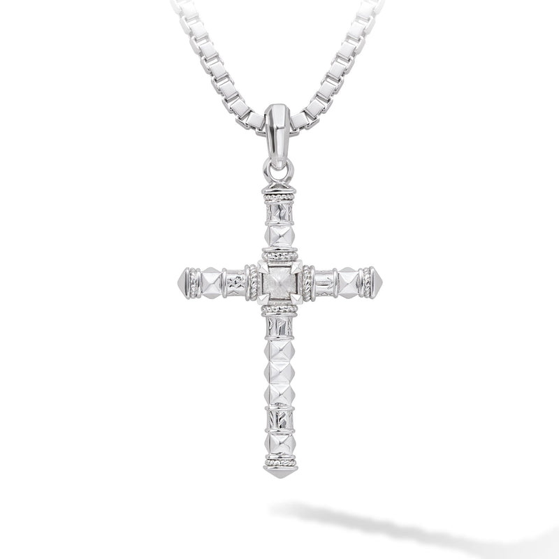 Runes-Engraved Meteorite Cross Necklace