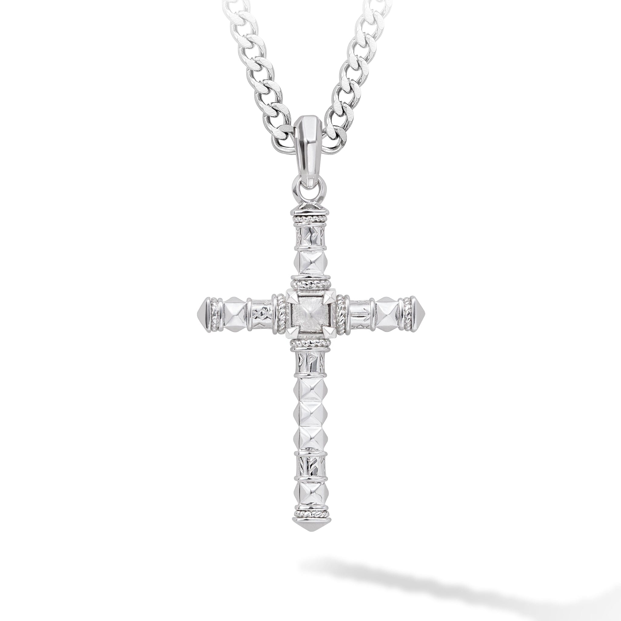 Runes-Engraved Meteorite Cross Necklace Necklaces AWNL Stainless Set 55cm 