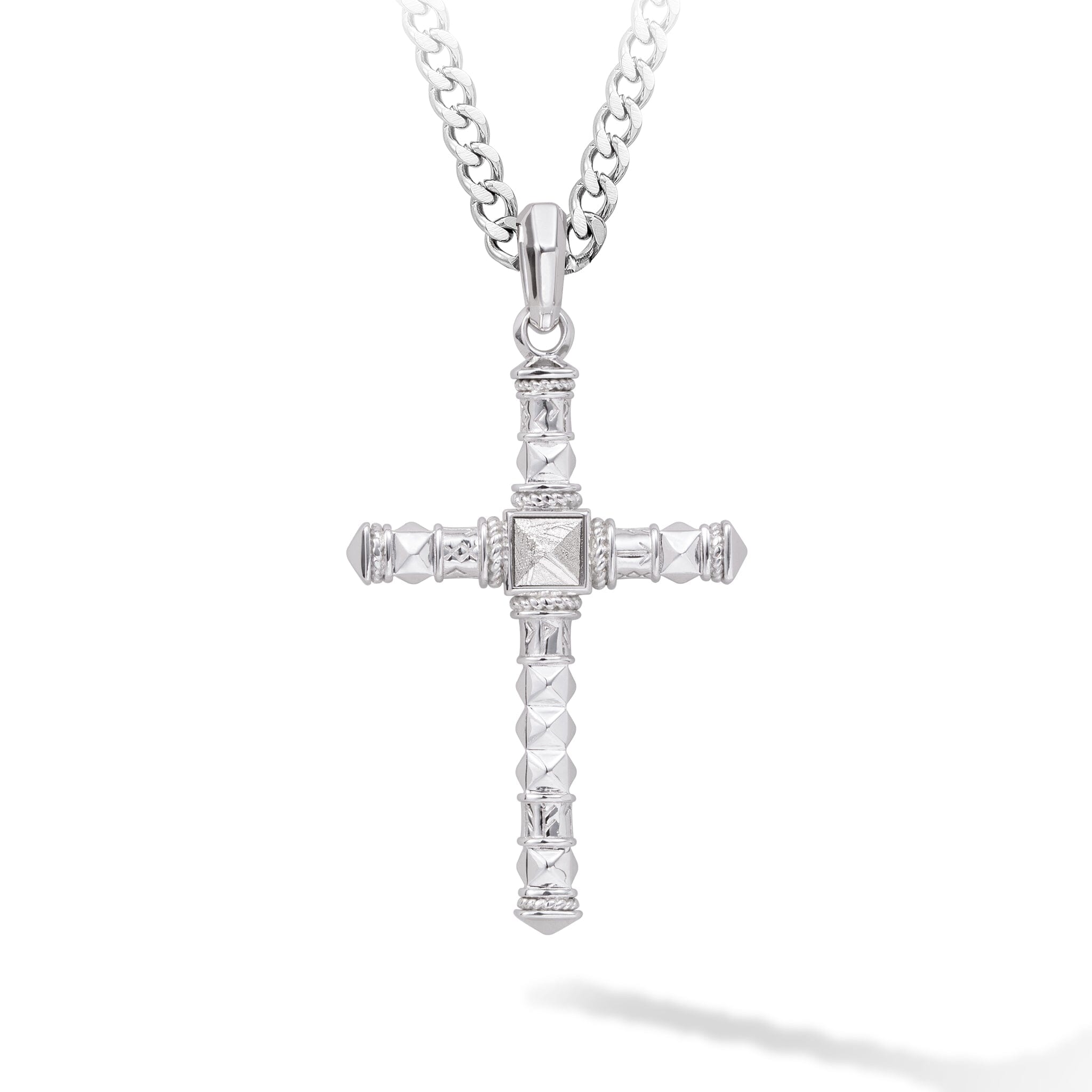 Runes-Engraved Meteorite Cross Necklace Necklaces AWNL Stainless Set 55cm 