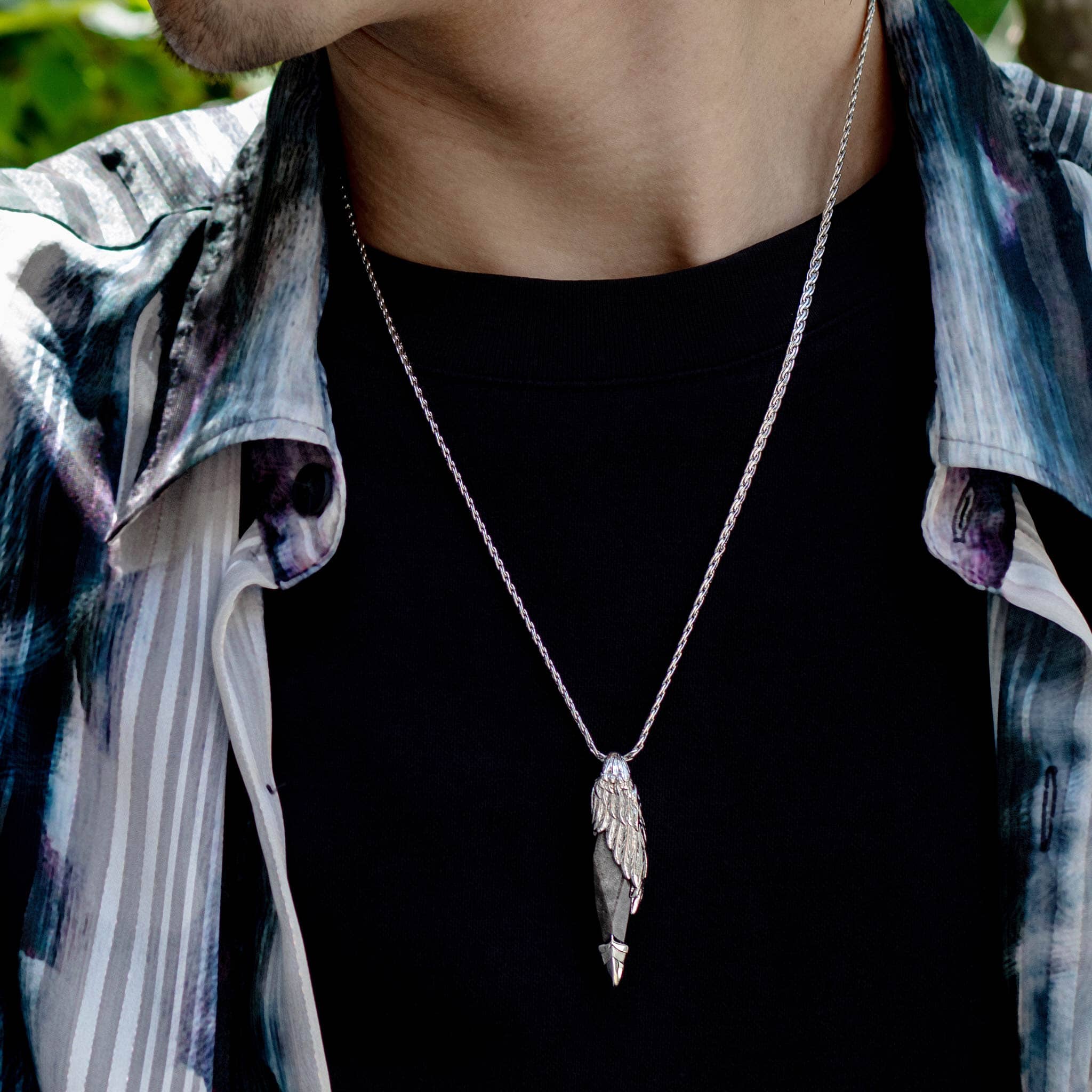 Seraph Wing Silver Obsidian Necklace Necklaces AWNL 
