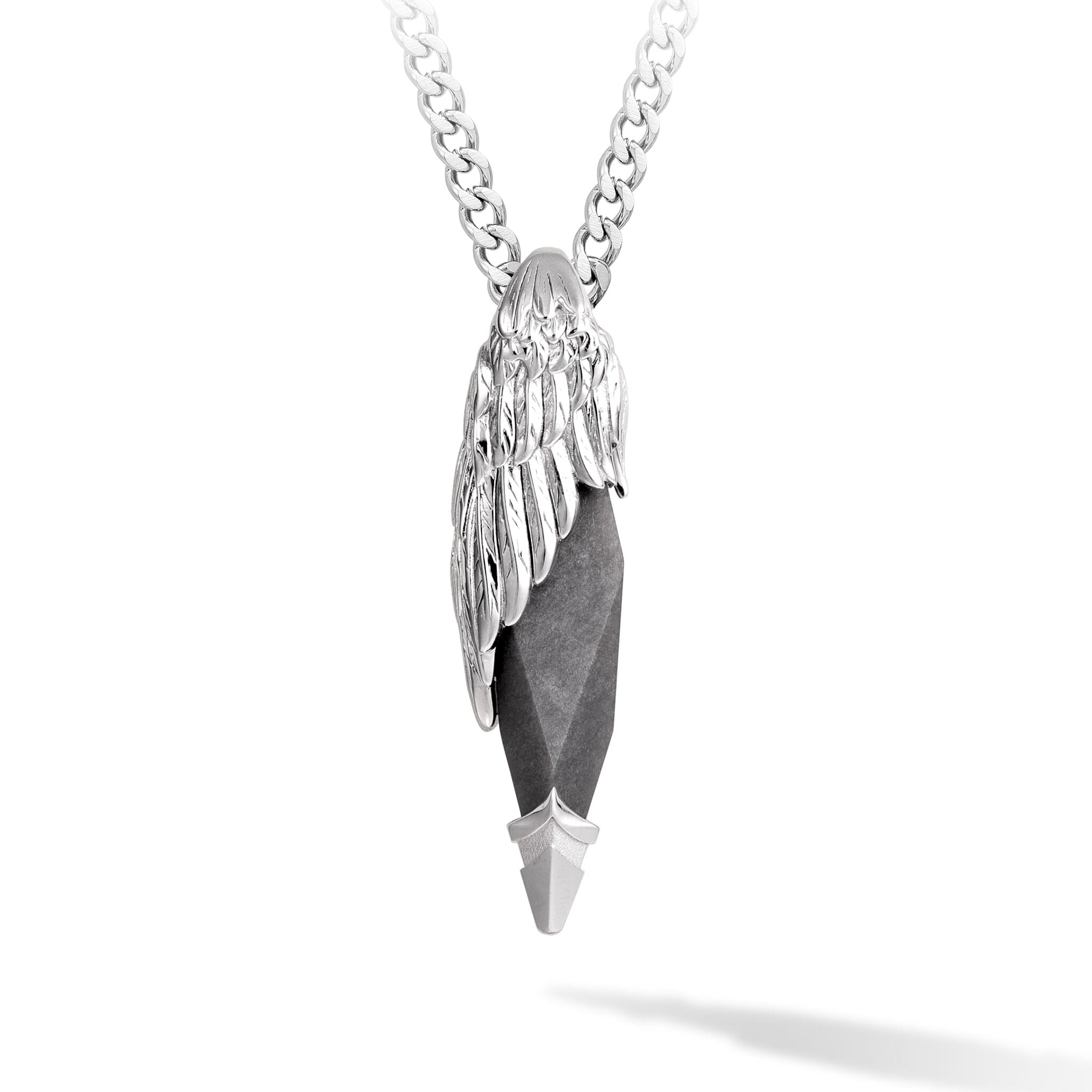 Seraph Wing Silver Obsidian Necklace Necklaces AWNL Stainless Set 55cm 