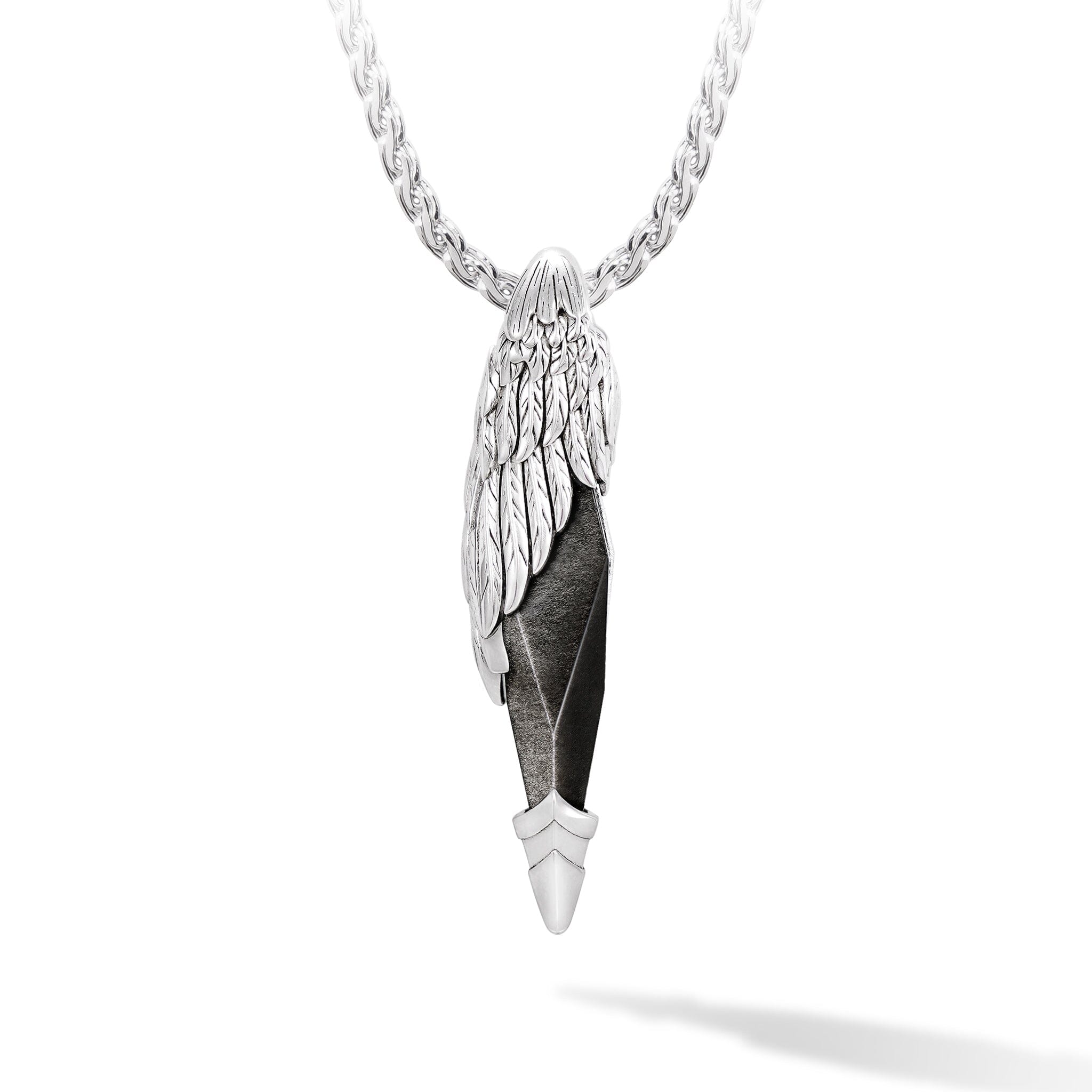 Seraph Wing Silver Obsidian Pendant Necklace Necklaces AWNL Silver Set 55cm 