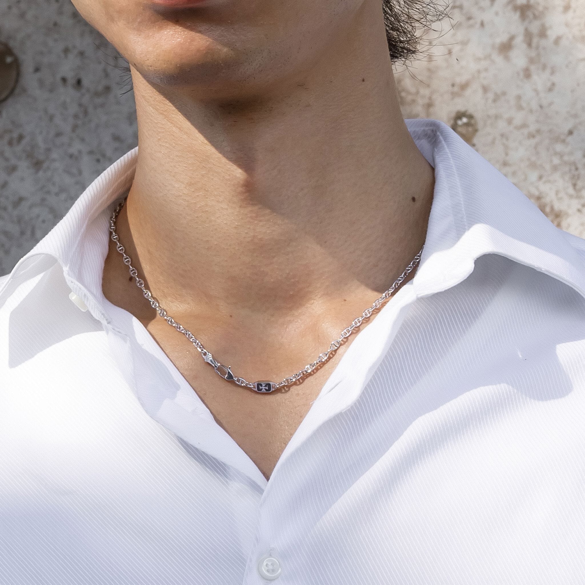 Silver Chain Necklace with Black Mother Of Pearl pendant for Men