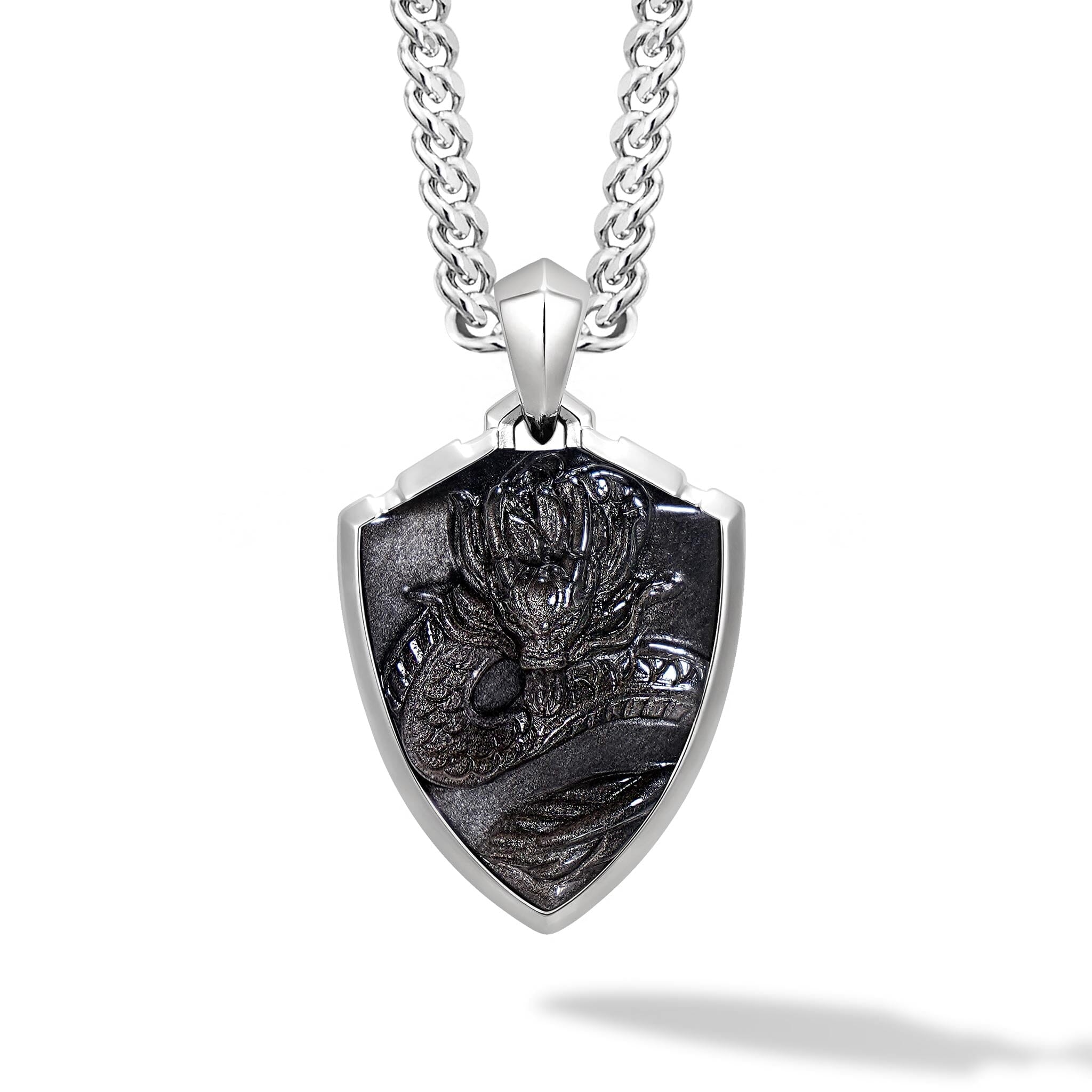 Silver Obsidian Dragon Necklace Necklaces AWNL Silver Set 55cm 