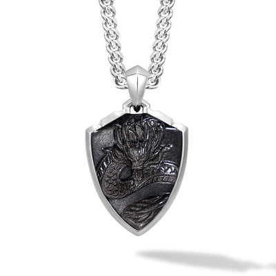 Dragon Talisman Necklace Silver Obsidian
