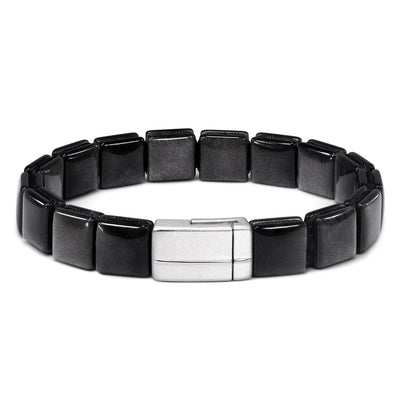 Ichinen Mag-lock Bracelet Silver Obsidian