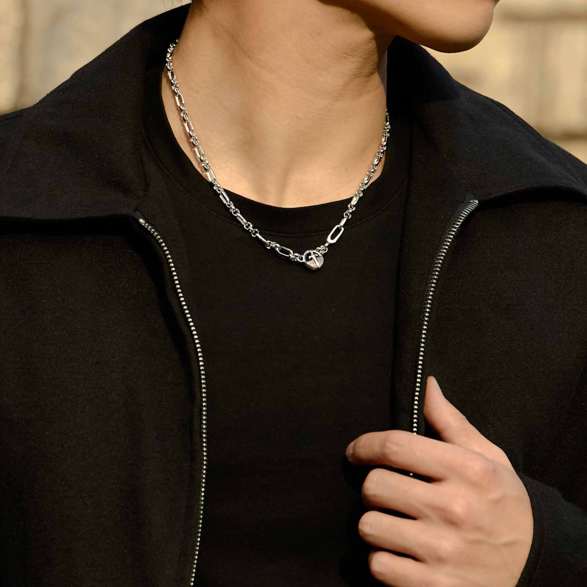 Xiphos Medallion Figaro Necklace Black Nacre Necklaces AWNL 