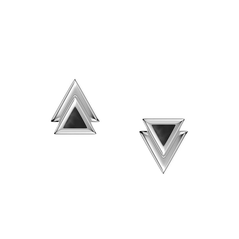 Couple's Double Triangle Silver Studs Earrings Black AWNL Jewelry