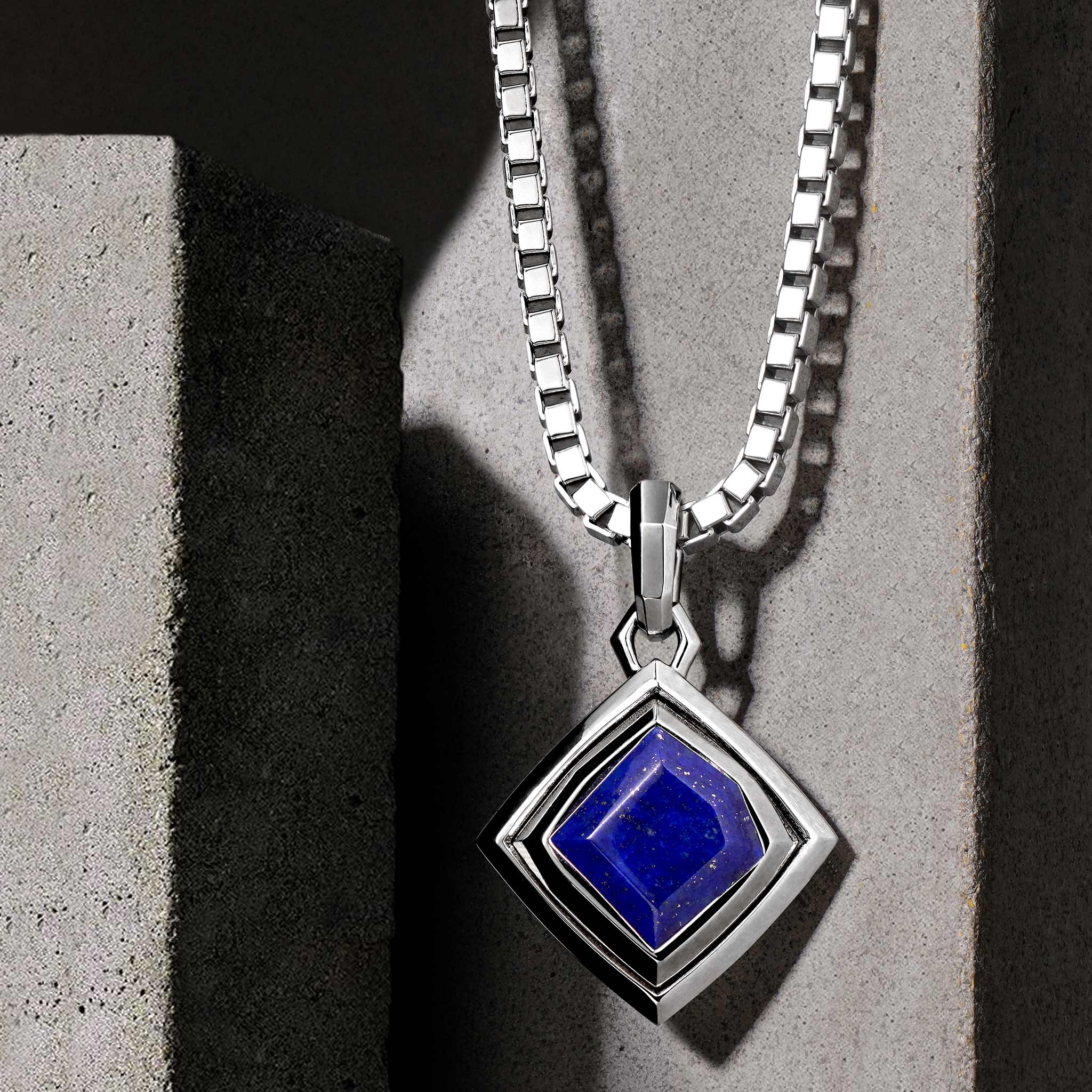 Lapis Lazuli Rhombus Pendant Necklace Necklaces AWNL 