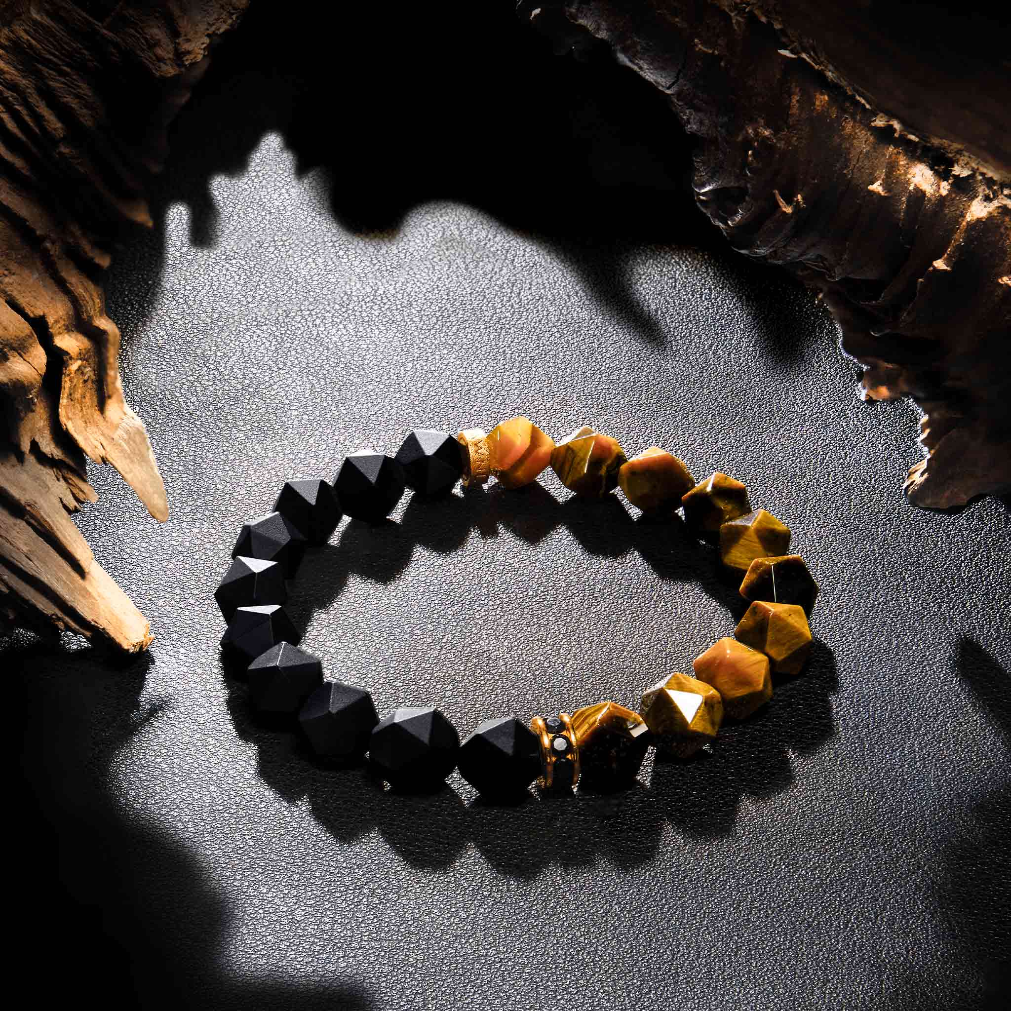 Men's Beaded Bracelet with Black Onyx and Tiger Eye Bracelets WAA FASHION GROUP 