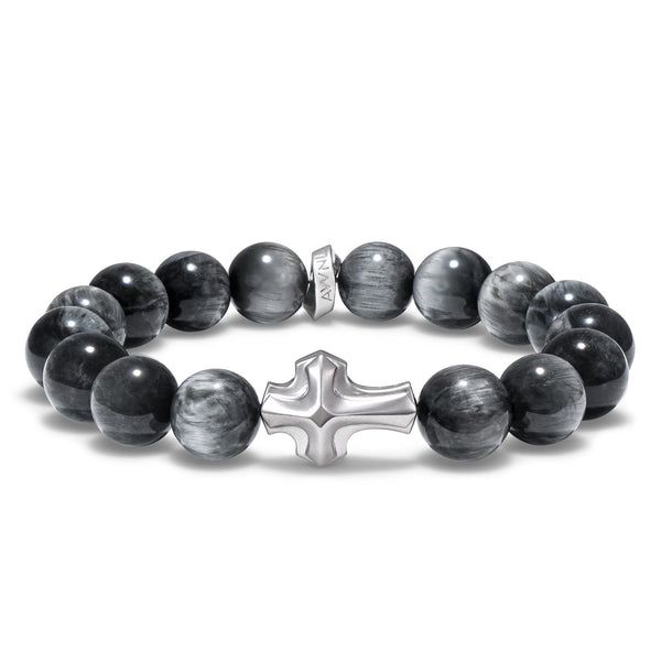 Grey Hawk Eye Cross Bracelet