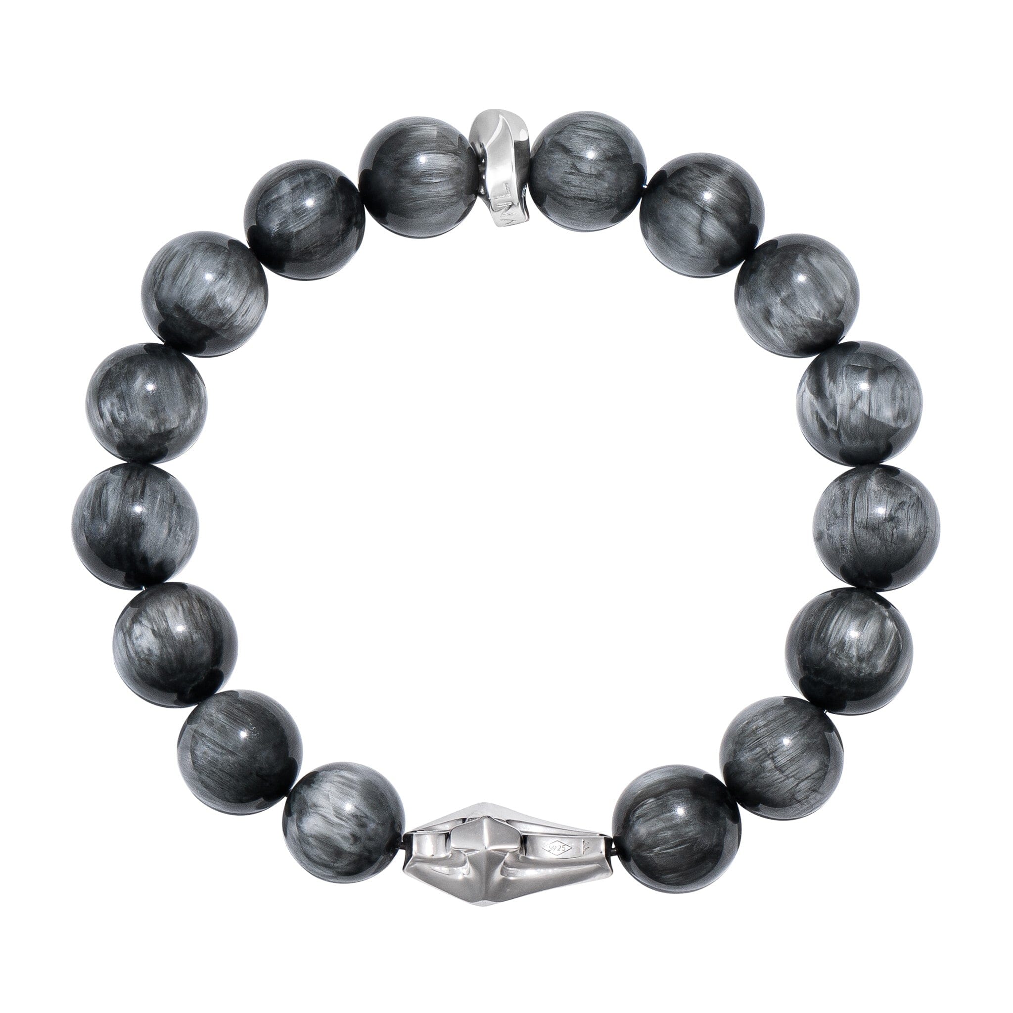 Men's Beaded Bracelet with Cross Charm and Grey Hawk Eye Bracelets WAA FASHION GROUP 