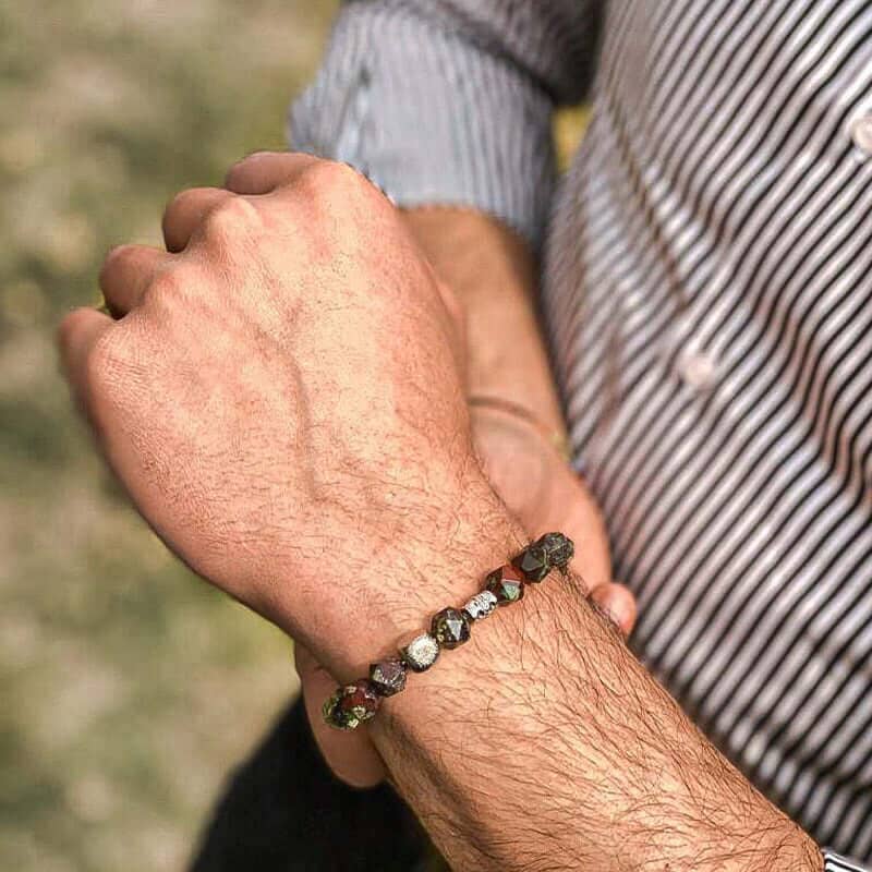 Men's Beaded Bracelet with Meteorite and Dragon's Blood Jasper Bracelets AWNL Jewelry