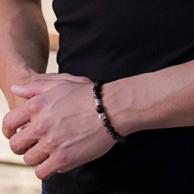 Men's Beaded Bracelet with Meteorite and Golden Obsidian Bracelets AWNL Jewelry