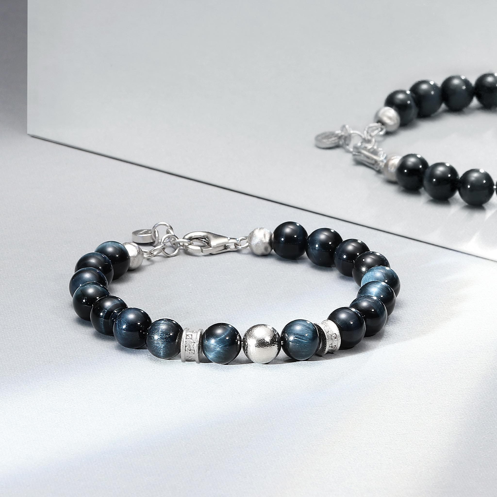 Men's Beaded Bracelet with Meteorite, Hawk Eye and Rune Charms Bracelets WAA FASHION GROUP 