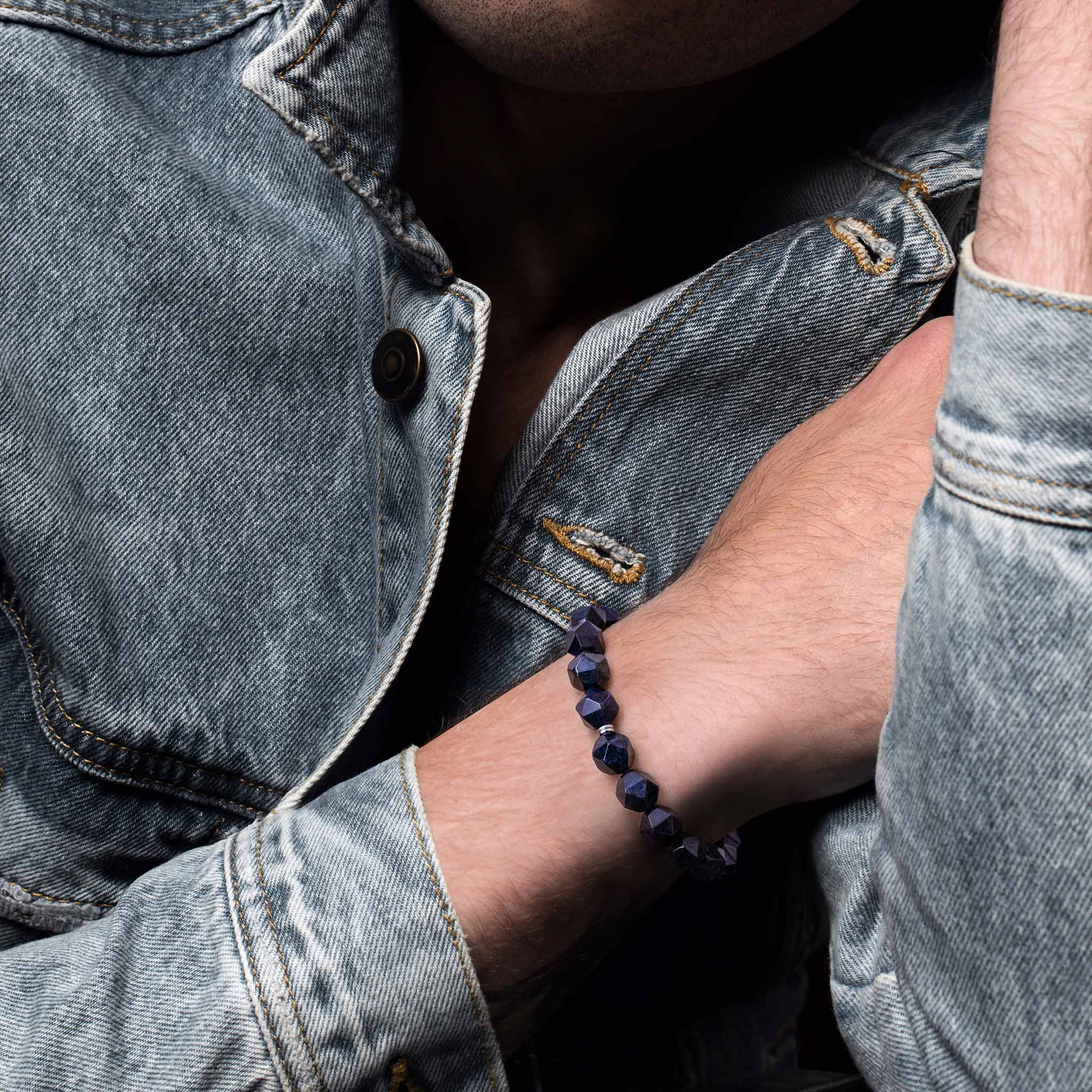 Men's Beaded Drawstring Bracelet with Blue Dumortierite Double Divider Bracelets WAA FASHION GROUP 