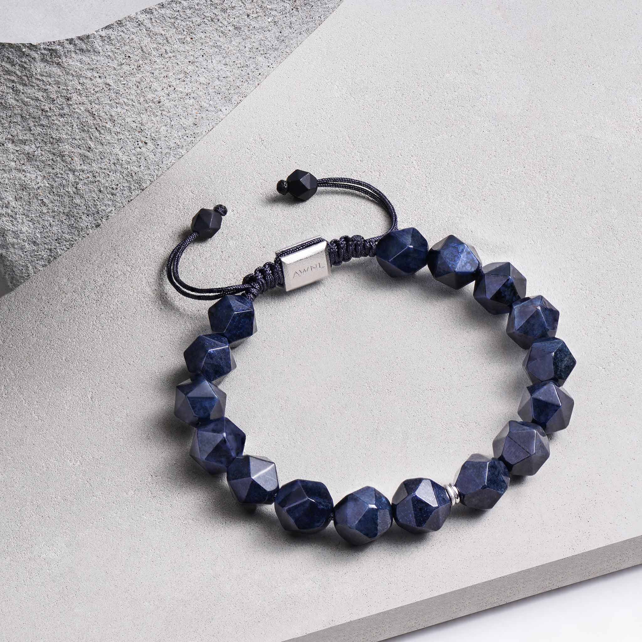 Men's Beaded Drawstring Bracelet with Blue Dumortierite Double Divider Bracelets WAA FASHION GROUP 