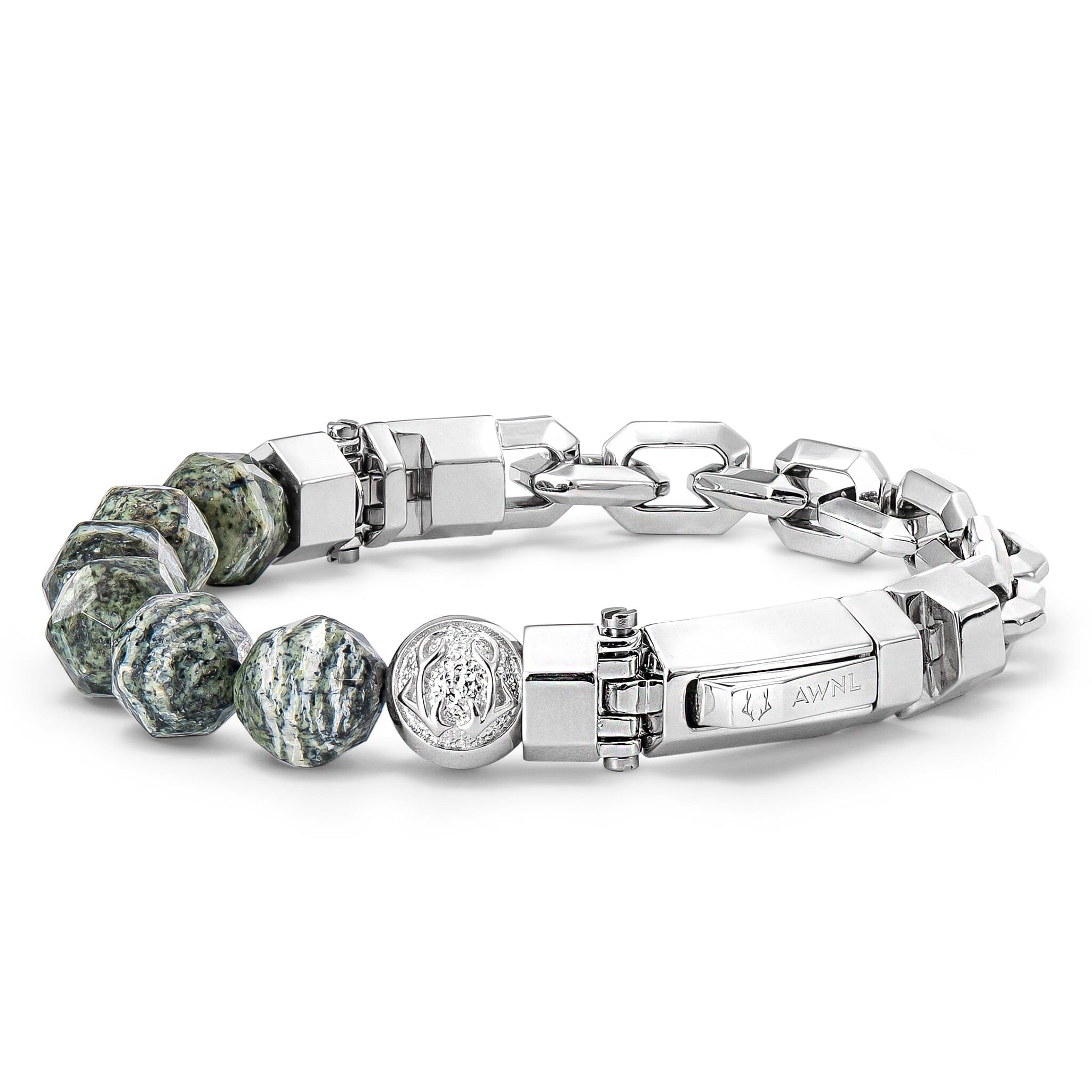 Men's Beaded Silver Chain Bracelet with Dragon Eye Opal Bracelets WAA FASHION GROUP 