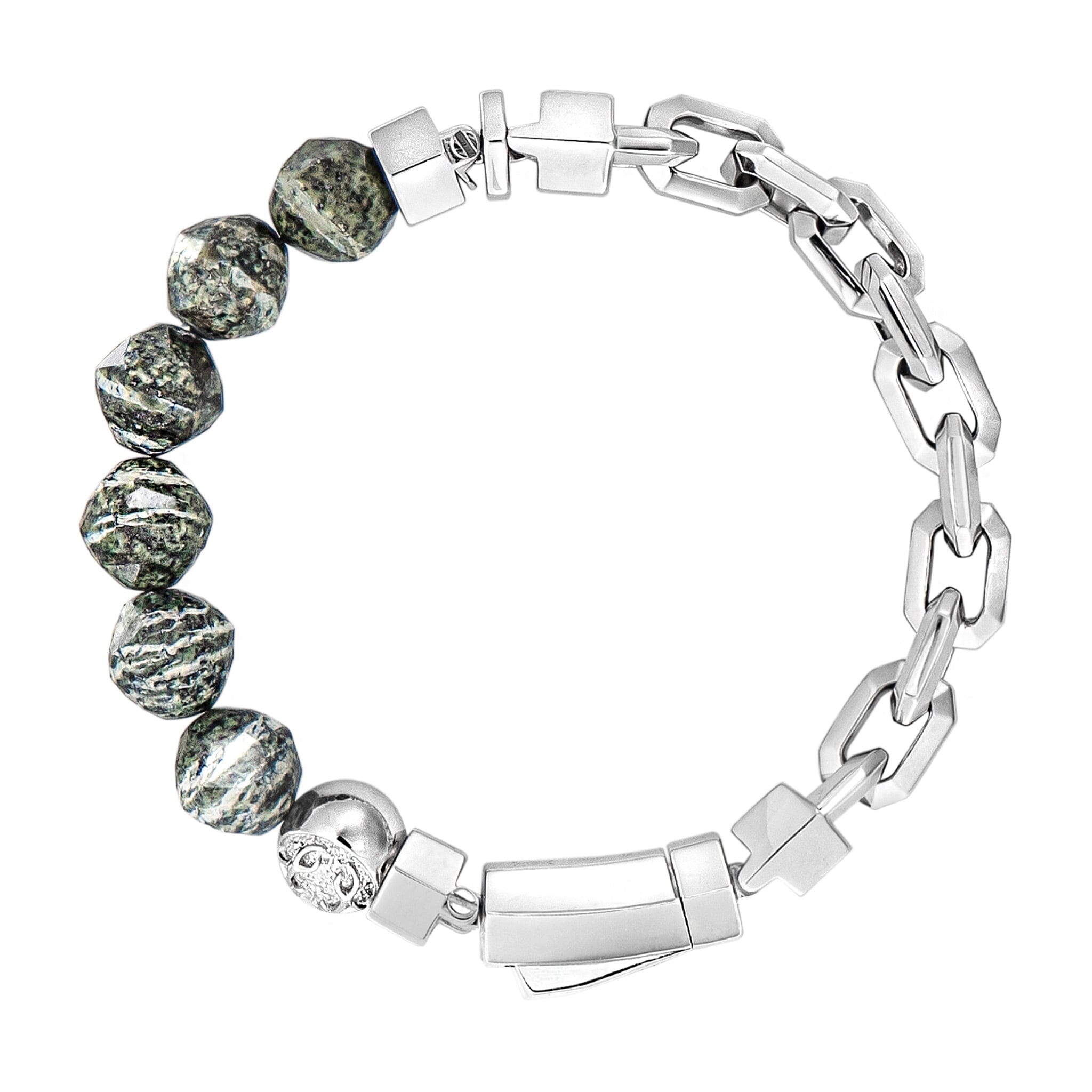 Men's Beaded Silver Chain Bracelet with Dragon Eye Opal Bracelets WAA FASHION GROUP 
