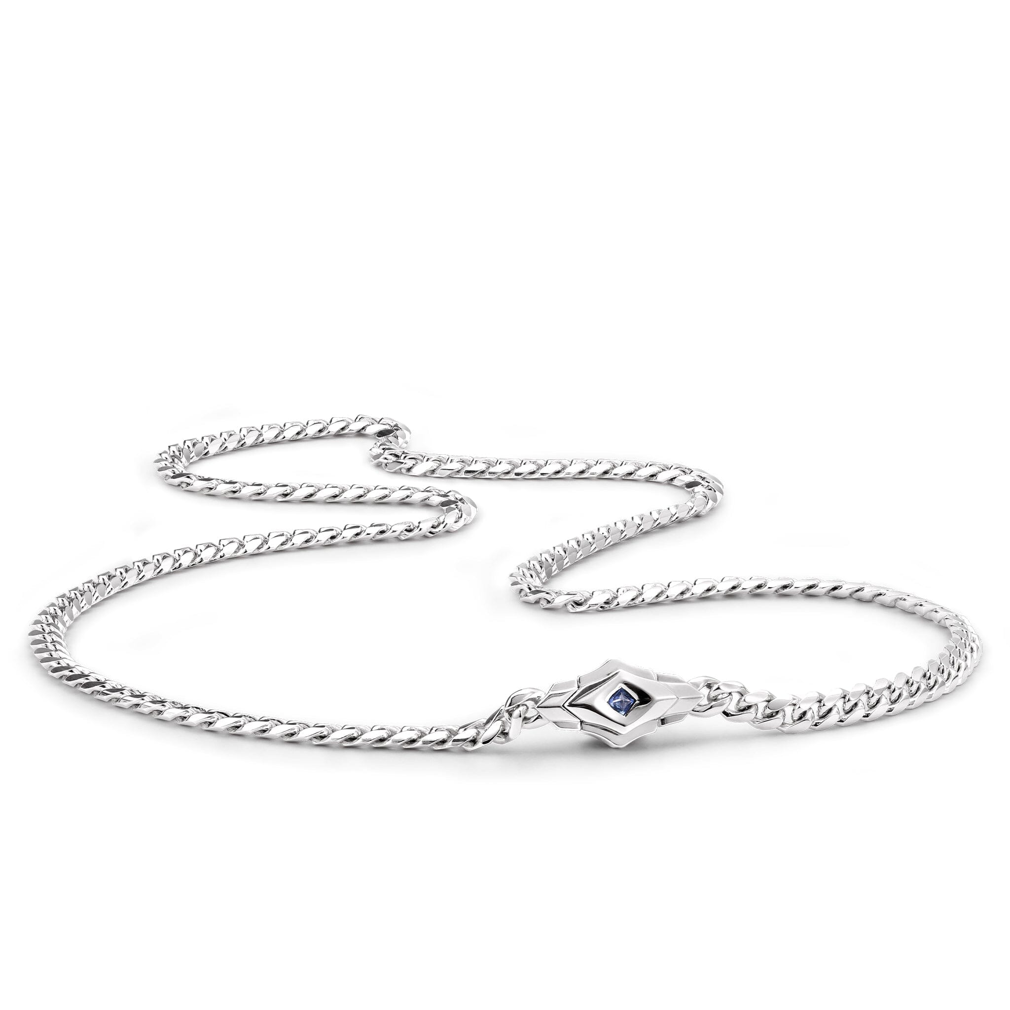 Men's Ceylon Silver Chain Necklace with Sapphire Clasp Chains WAA FASHION GROUP 55cm 