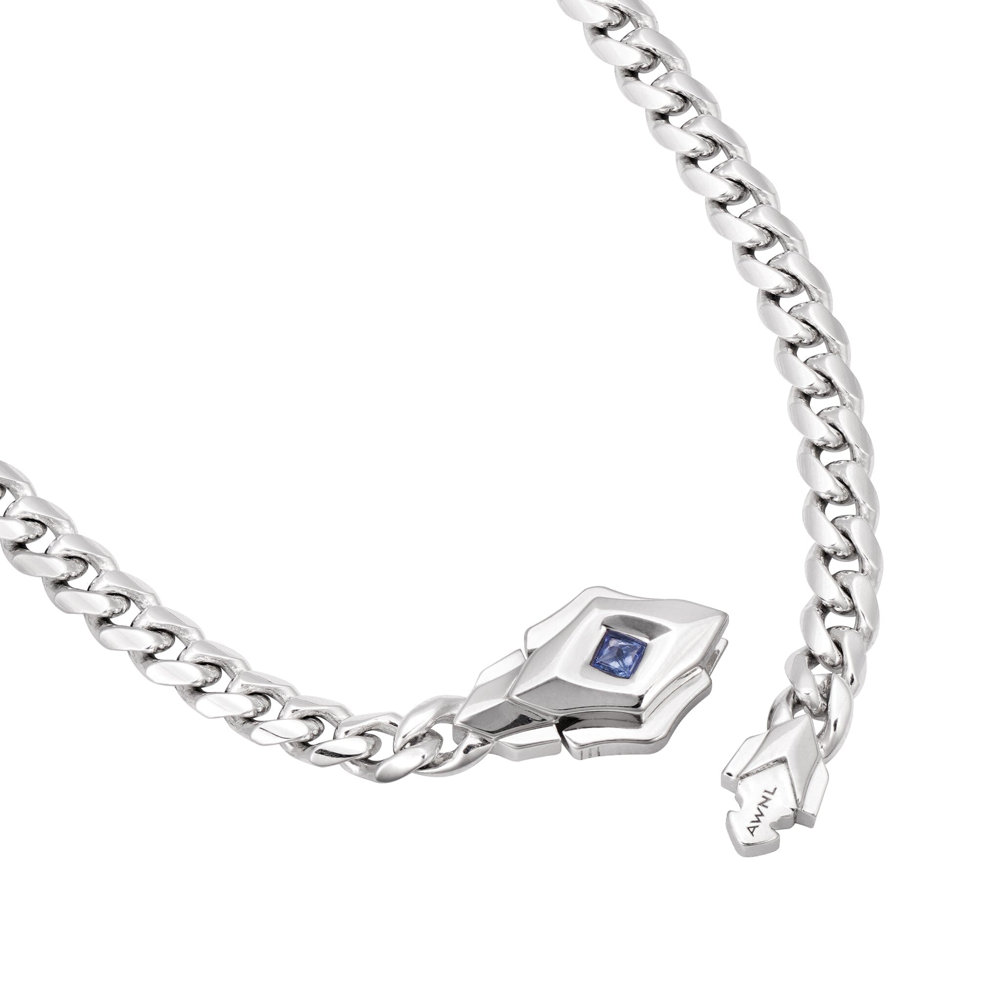 Men's Ceylon Silver Chain Necklace with Sapphire Clasp Chains WAA FASHION GROUP 