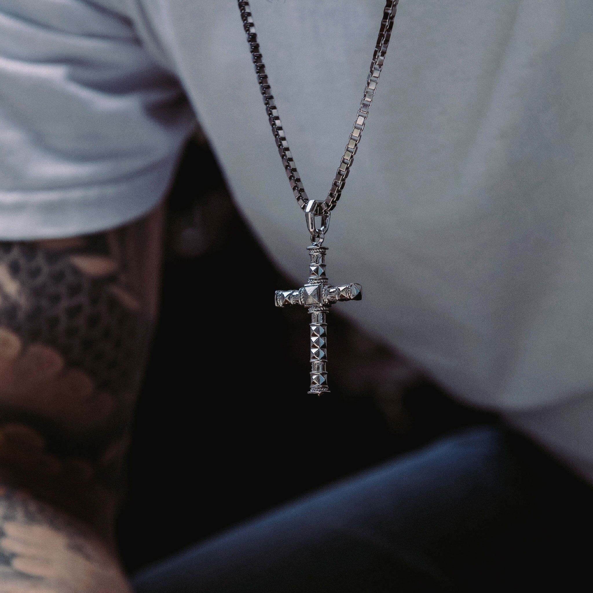Men's Classic Cross Necklace with Meteorite and Runes Necklaces WAA FASHION GROUP 