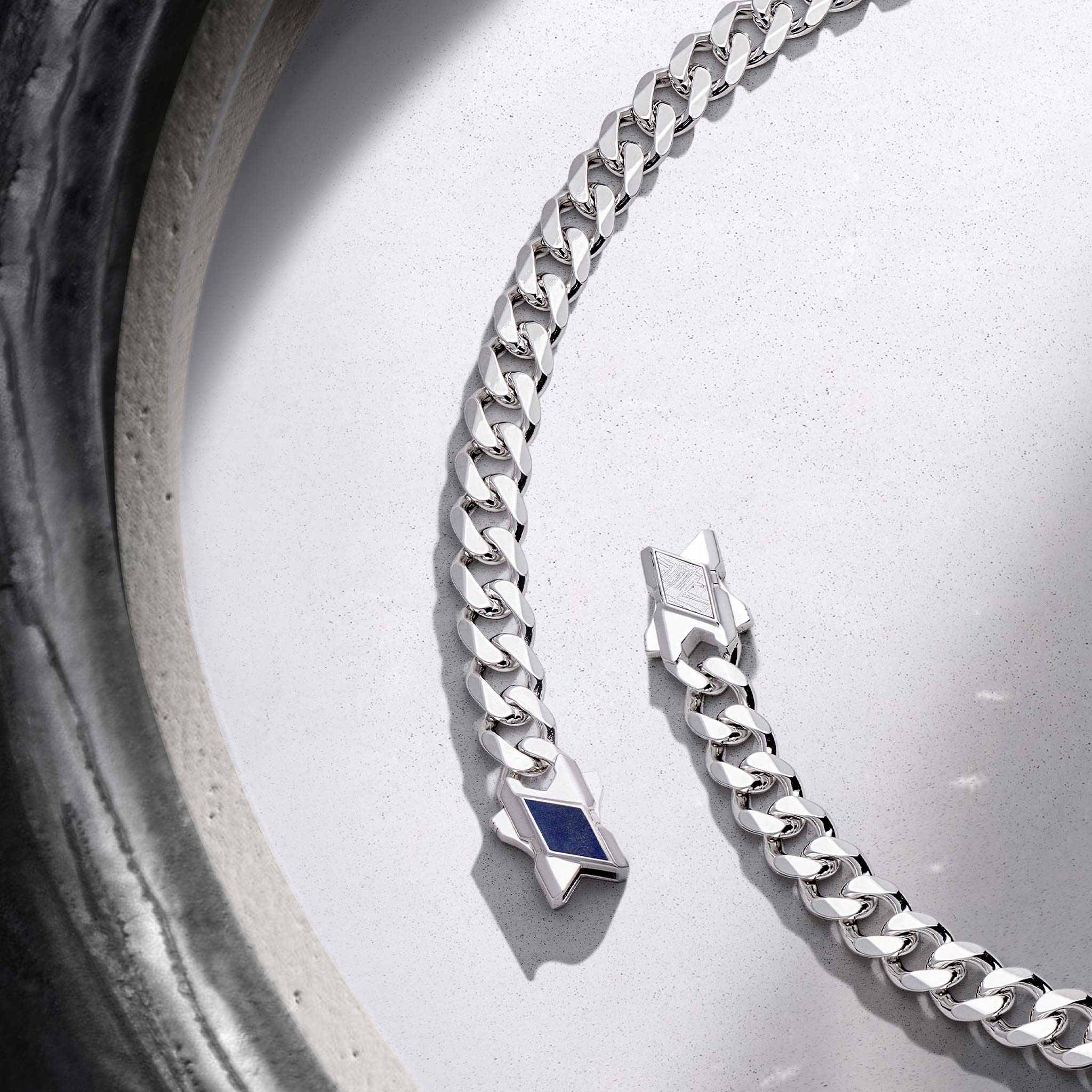 Men's Cuban Link Silver Chain Bracelet with Blue Aventurine Bracelets WAA FASHION GROUP 
