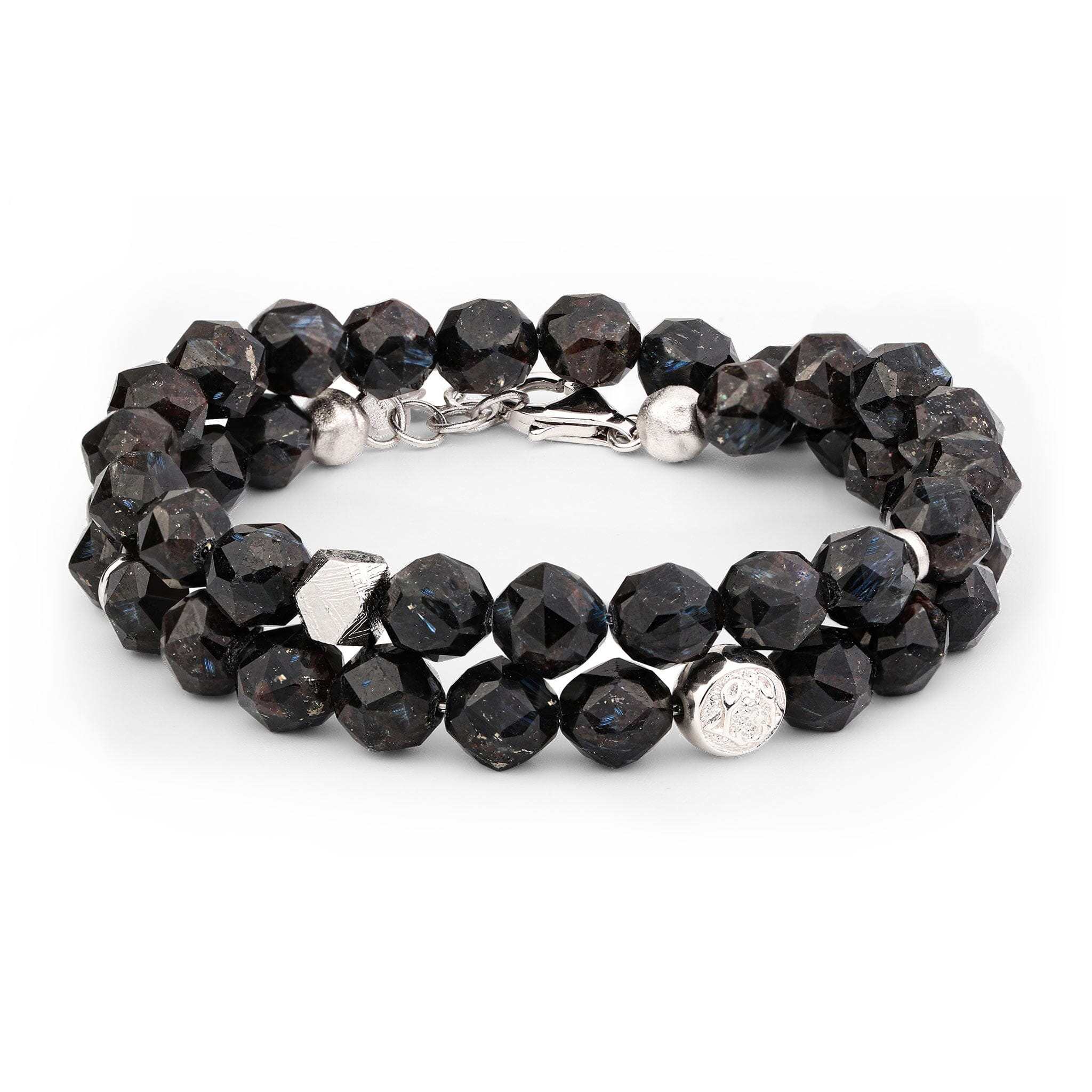 Men's Double Wrap Beaded Bracelet with Meteorite and Nuummite Bracelets WAA FASHION GROUP 