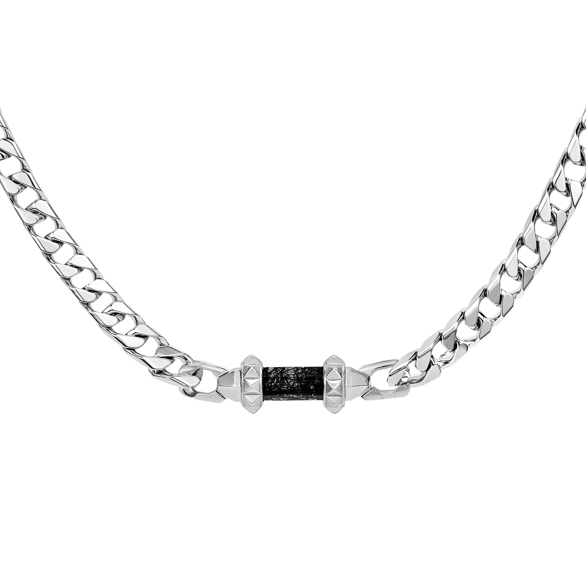 Men's Fantasy Silver Chain Necklace with Black Rutilated Quartz Necklaces WAA FASHION GROUP 55cm 