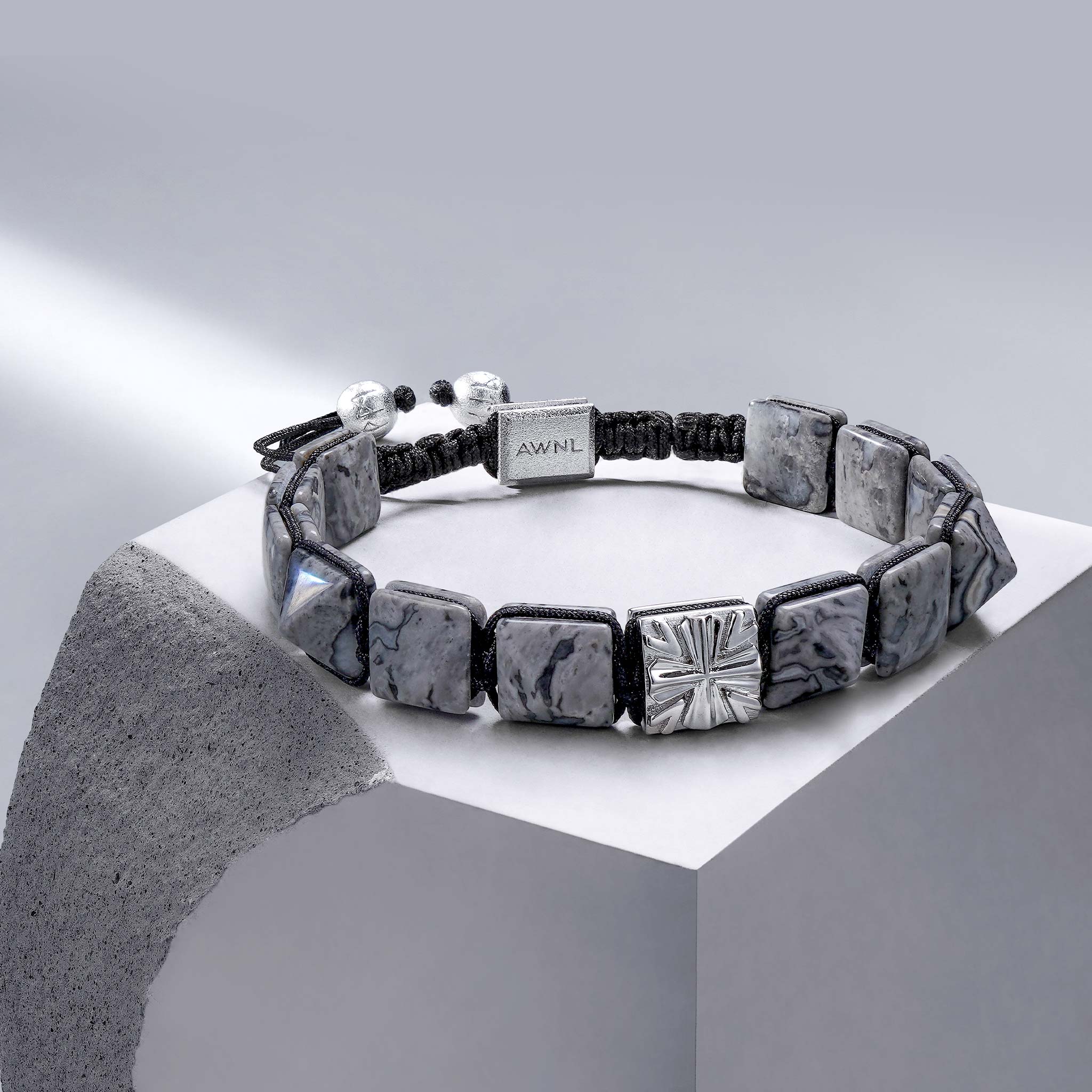 Men's Flatbead Bracelet with Picasso Jasper and Knight's Cross Charm Bracelets WAA FASHION GROUP 