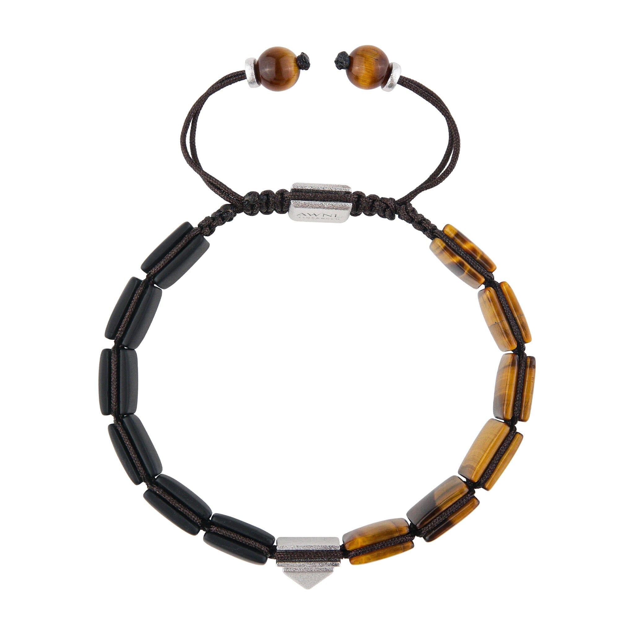 Men's Flatbead Bracelet with Tiger Eye, Onyx and Pyramid Charm Bracelets WAA FASHION GROUP 