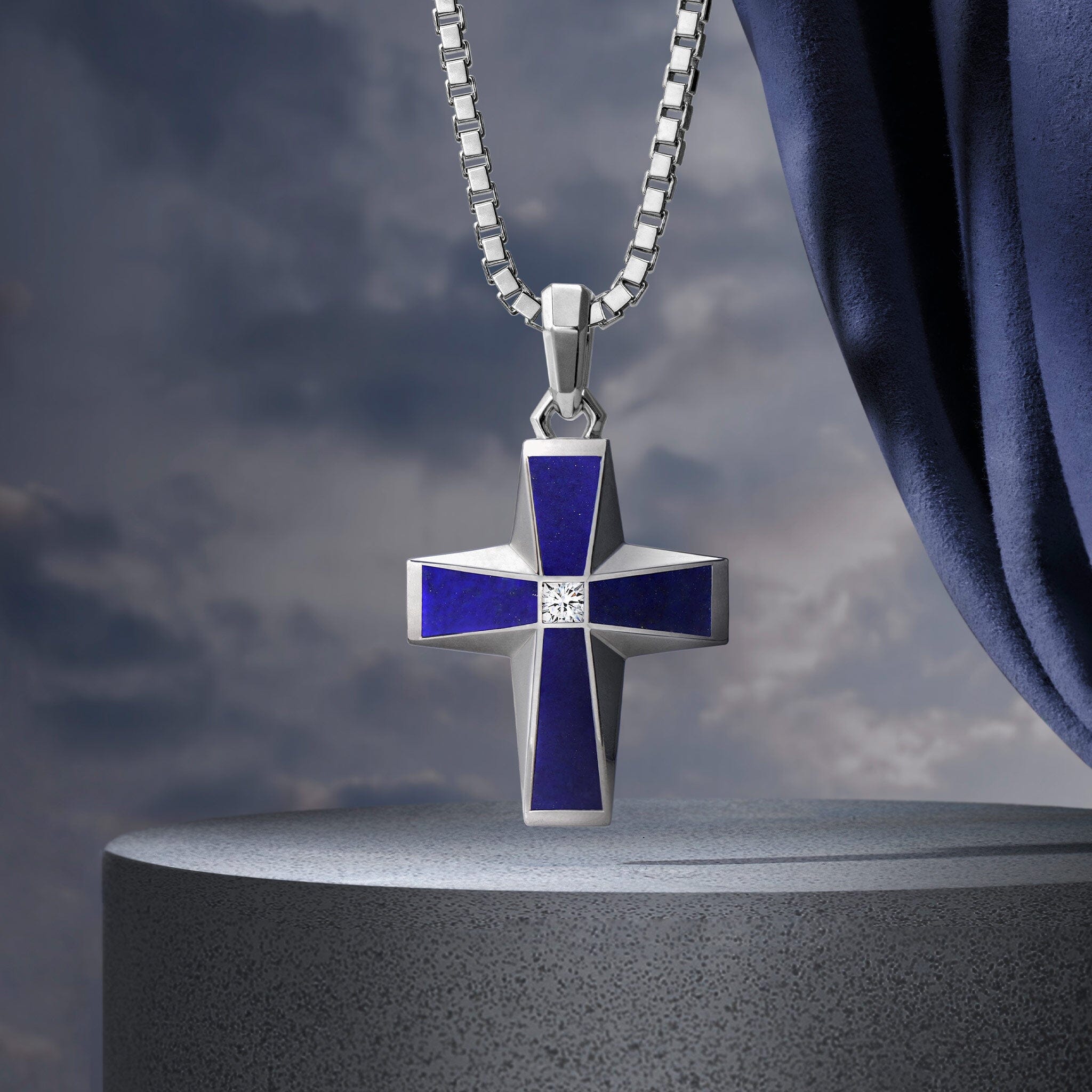 Men's Klein Blue Cross Necklace with Lapis Lazuli Necklaces WAA FASHION GROUP 