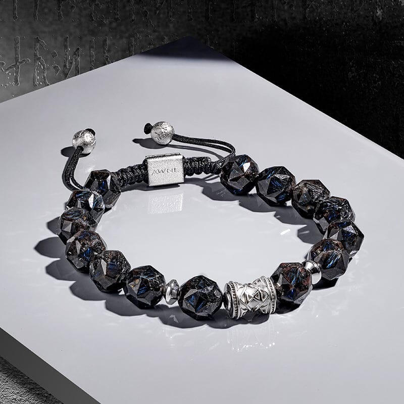 Men's Nuummite Beaded Bracelet with Luck Runes Charm Bracelets AWNL Jewelry