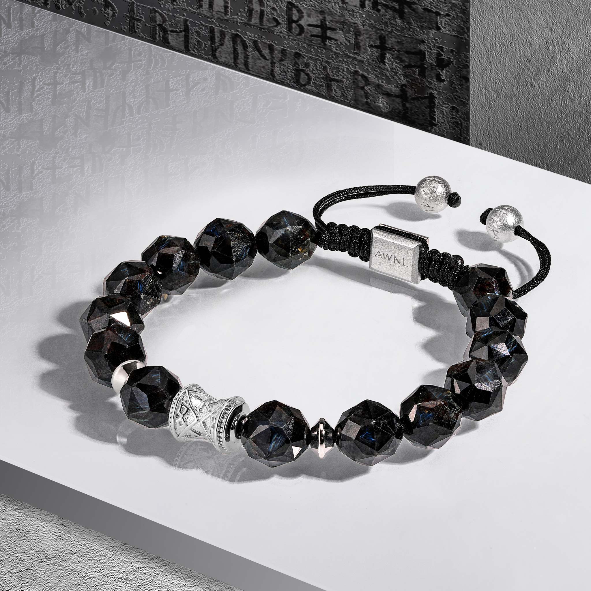 Men's Nuummite Beaded Bracelet with Wealth Runes Charm Bracelets WAA FASHION GROUP 