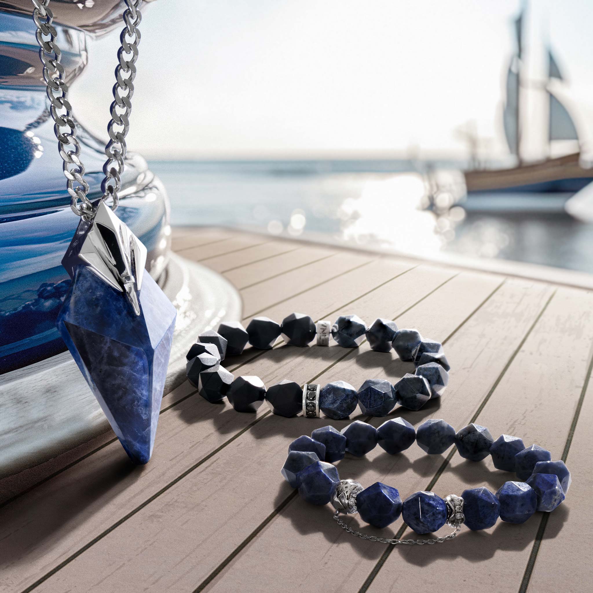 Men's Poseidon Beaded Bracelet with Black Onyx and Blue Dumortierite Bracelets WAA FASHION GROUP 