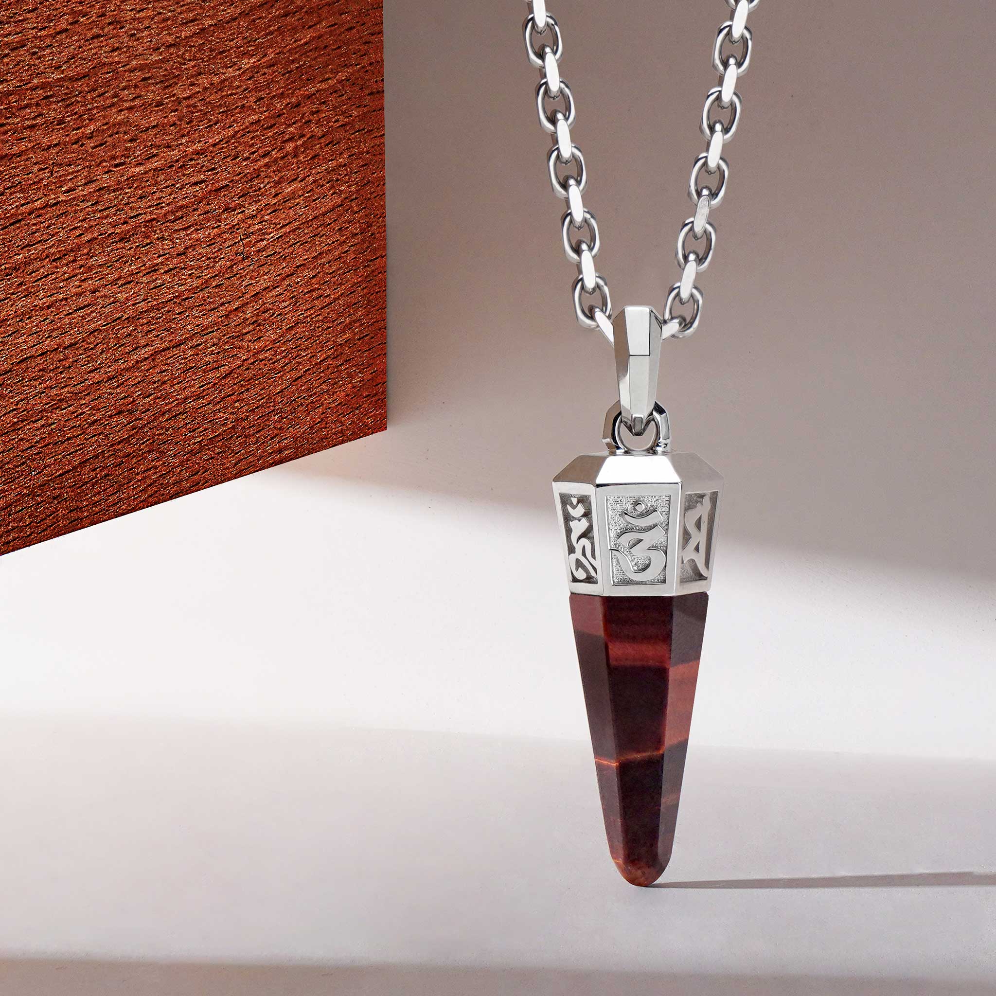 Men's Powerful Sanskrit Mantra Necklace with Red Tiger Eye Necklaces WAA FASHION GROUP 