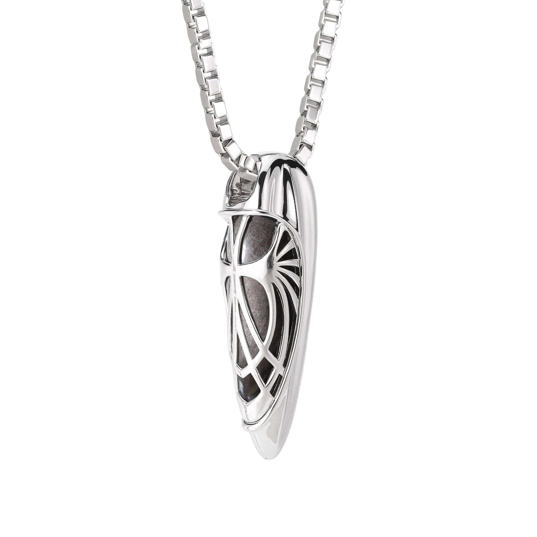 Men's Silver Time Capsule Necklace with Obsidian Necklaces WAA FASHION GROUP 