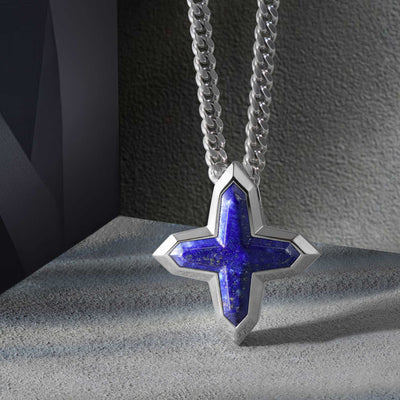 Men's Sirius Cross Necklace with Lapis Lazuli Necklaces WAA FASHION GROUP 