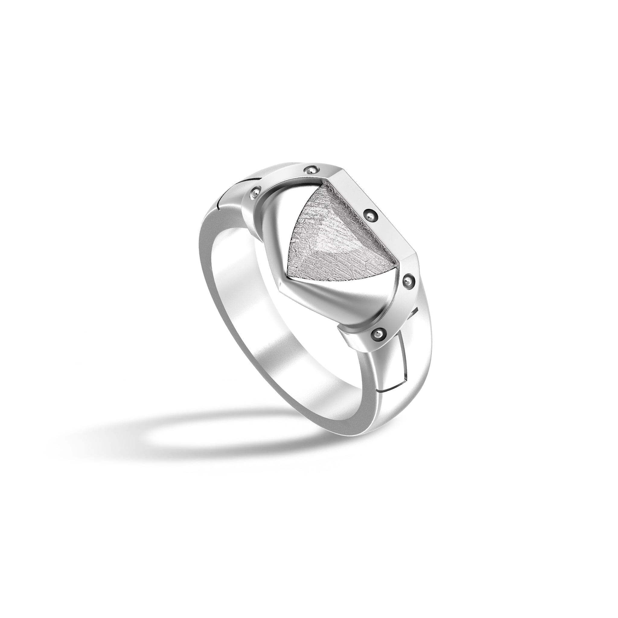 Men's Spaceship Silver Ring with Meteorite Rings AWNL 