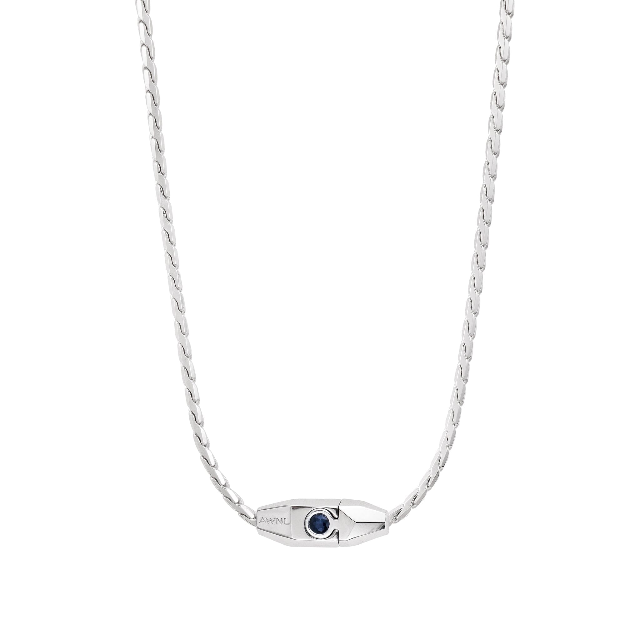 Men's Sterling Silver Chain Necklace with Sapphire Clasp Chains WAA FASHION GROUP Regular 