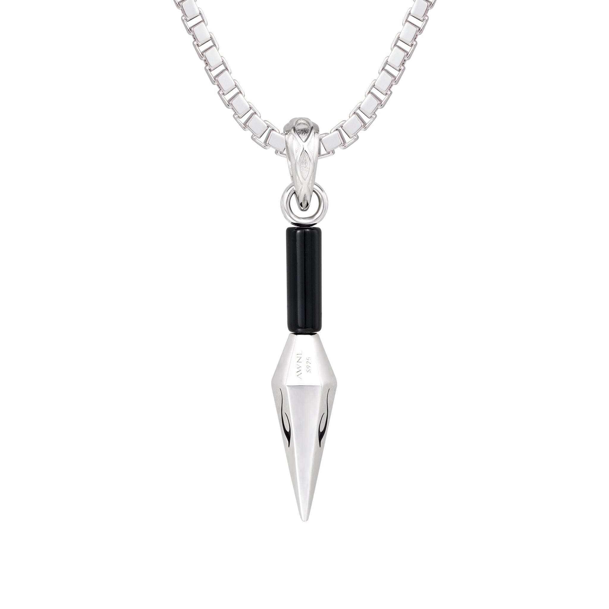 Onyx Silver Sword of Wisdom Pendant Necklace for Men AWNL
