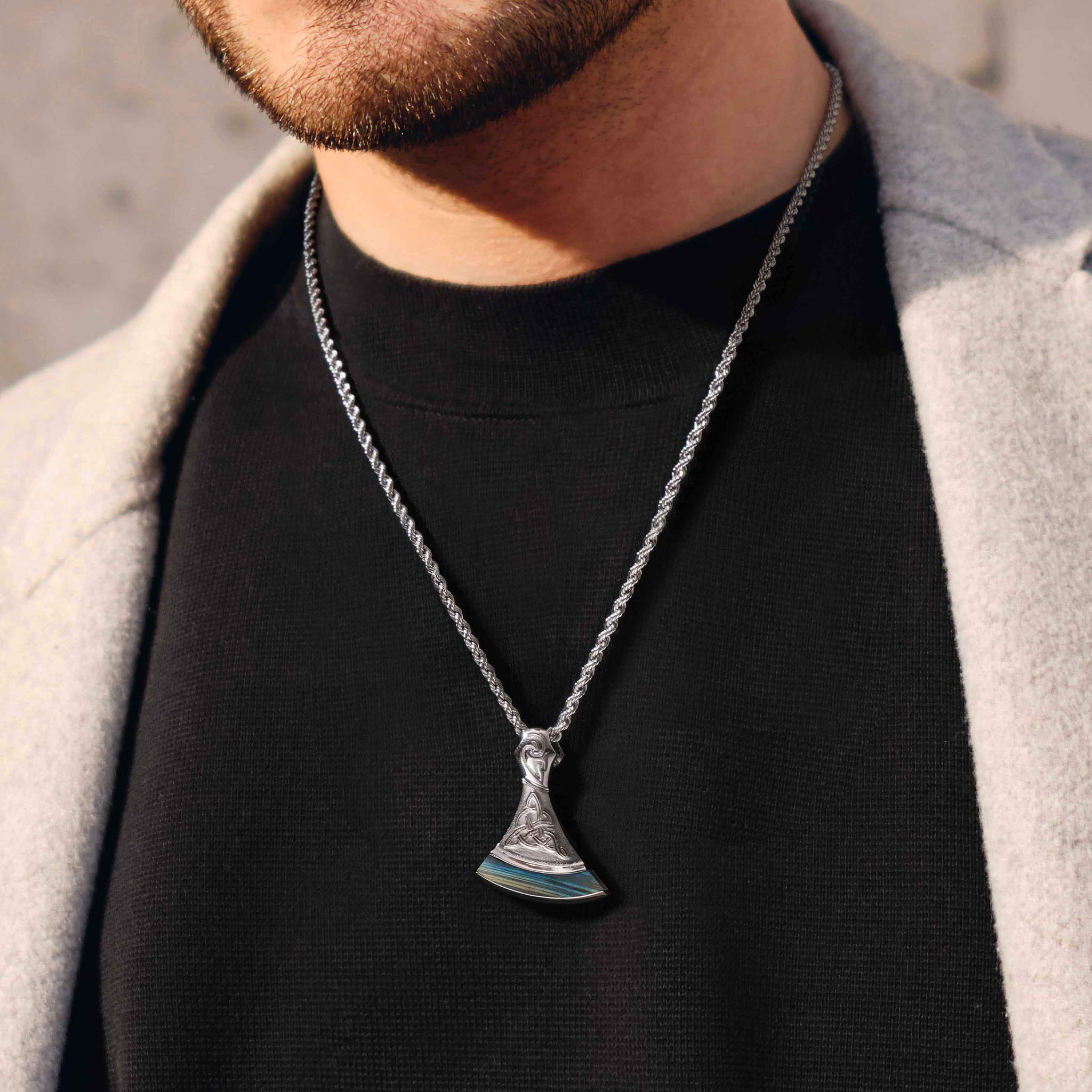 Men's Tomahawk Necklace with Spectrolite Necklaces WAA FASHION GROUP 